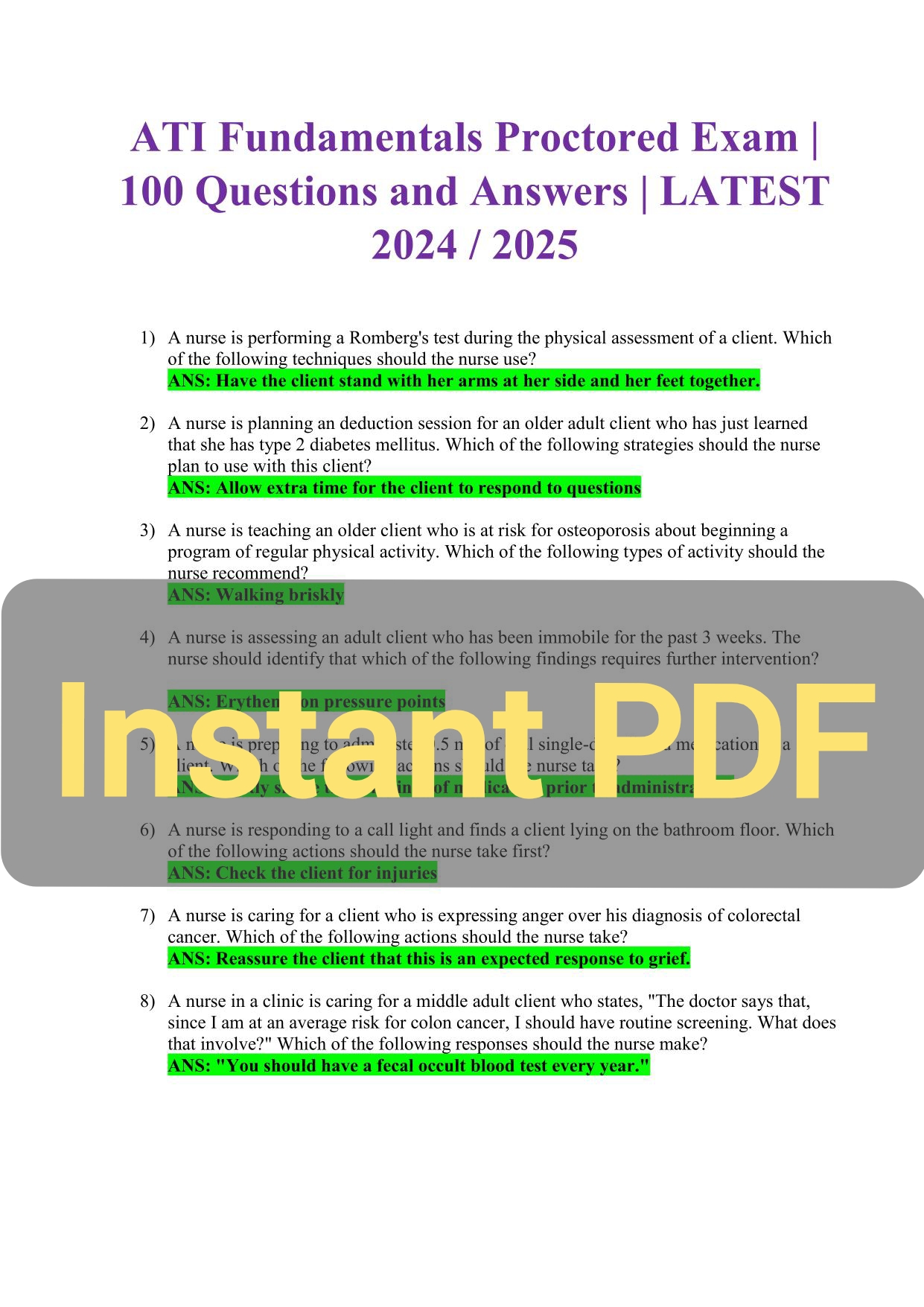 ATI Fundamentals Proctored Exam Questions and 100% Correct Answers 2025/2026