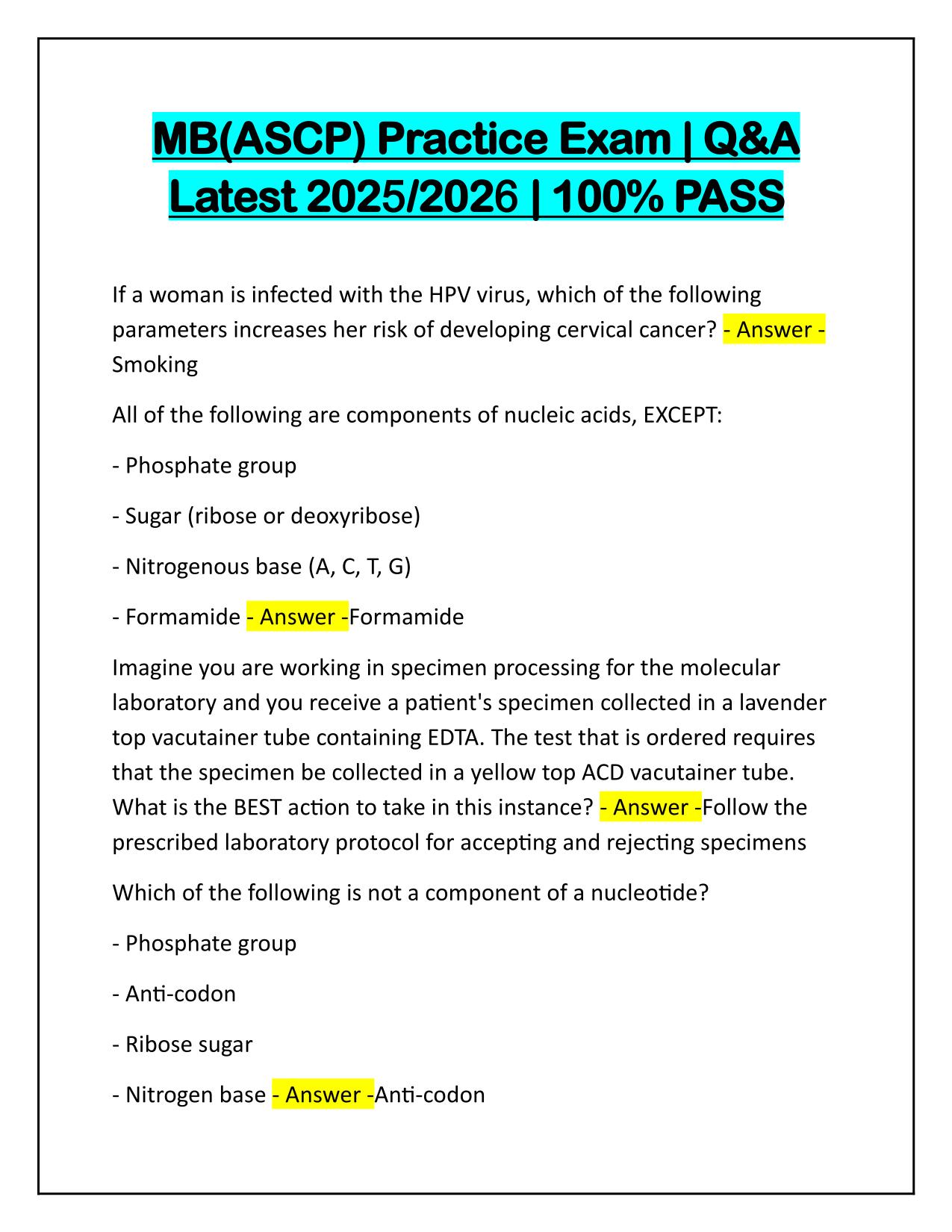 MB Molecular Biology (ASCP) Practice Exam Updated Q&A for 100% Pass 2025/2026