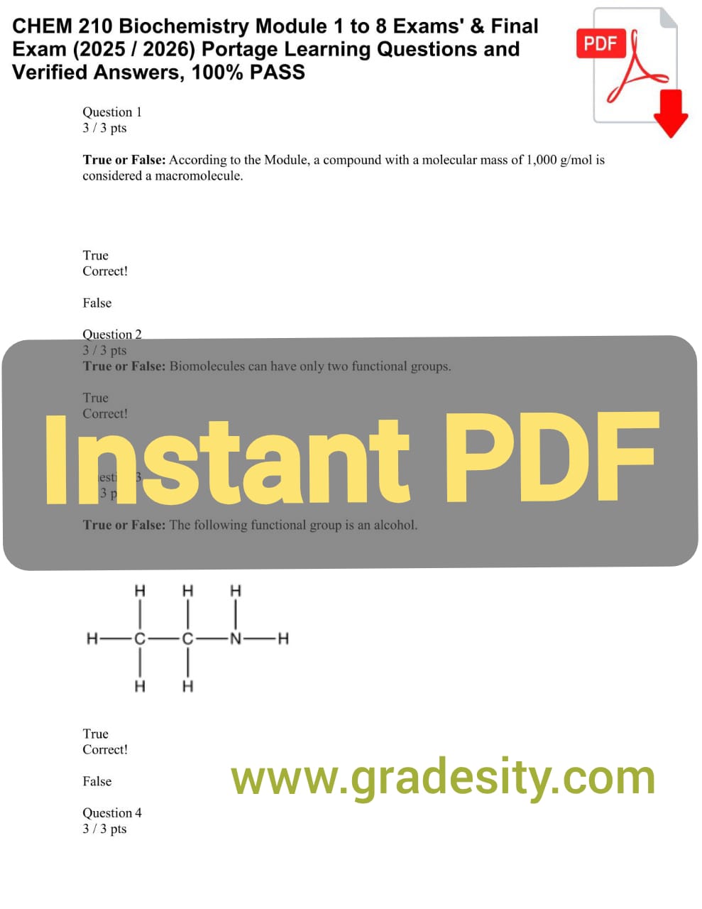 2025/2026 CHEM 210 Biochemistry Final Exam – Portage Learning Module 1–8 Q&As [100% PASS]