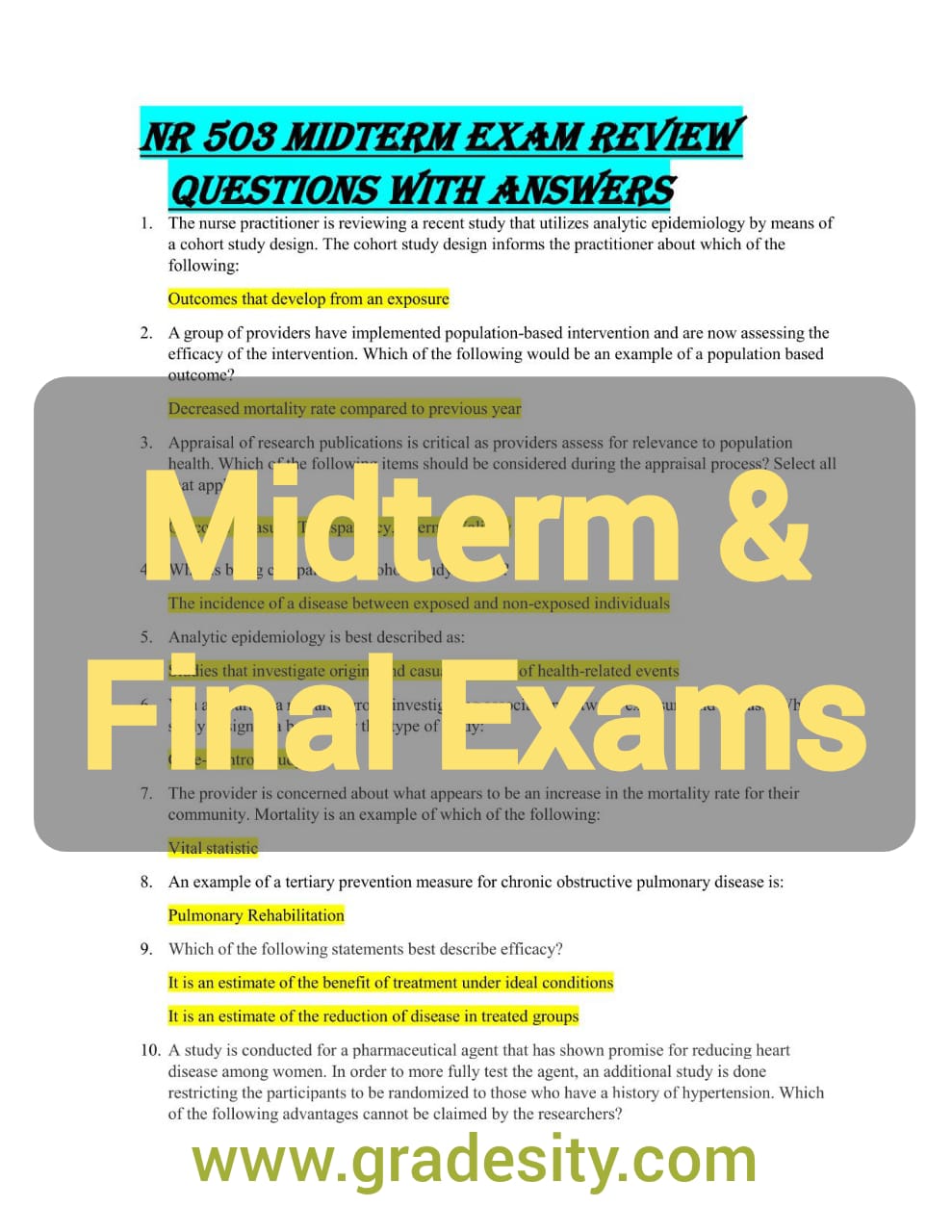 What to Expect in the NR 503 Midterm and Final EXAMS 2025/2026 (with PDF Questions & Answers TEST PAPERS)