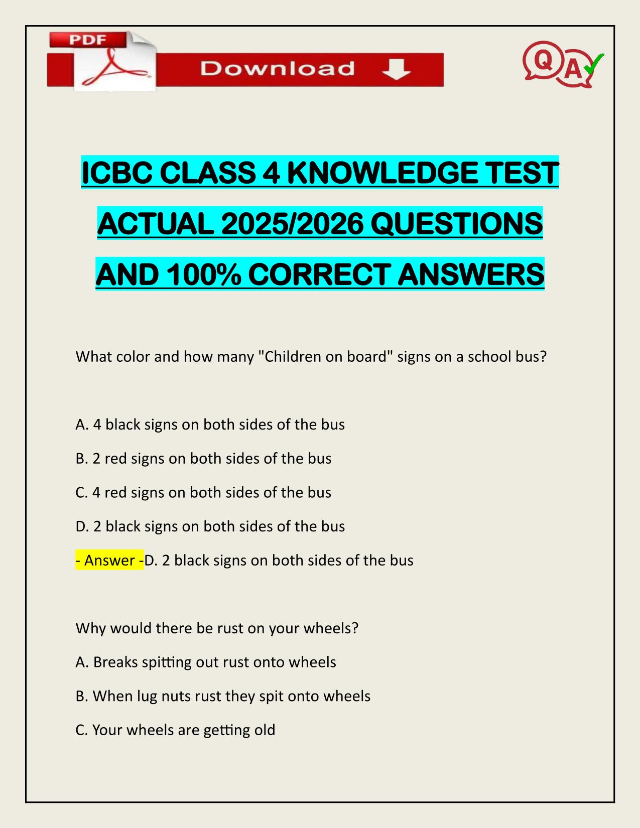 ICBC CLASS 4 KNOWLEDGE TEST ACTUAL 2025/2026 LATEST UPDATE