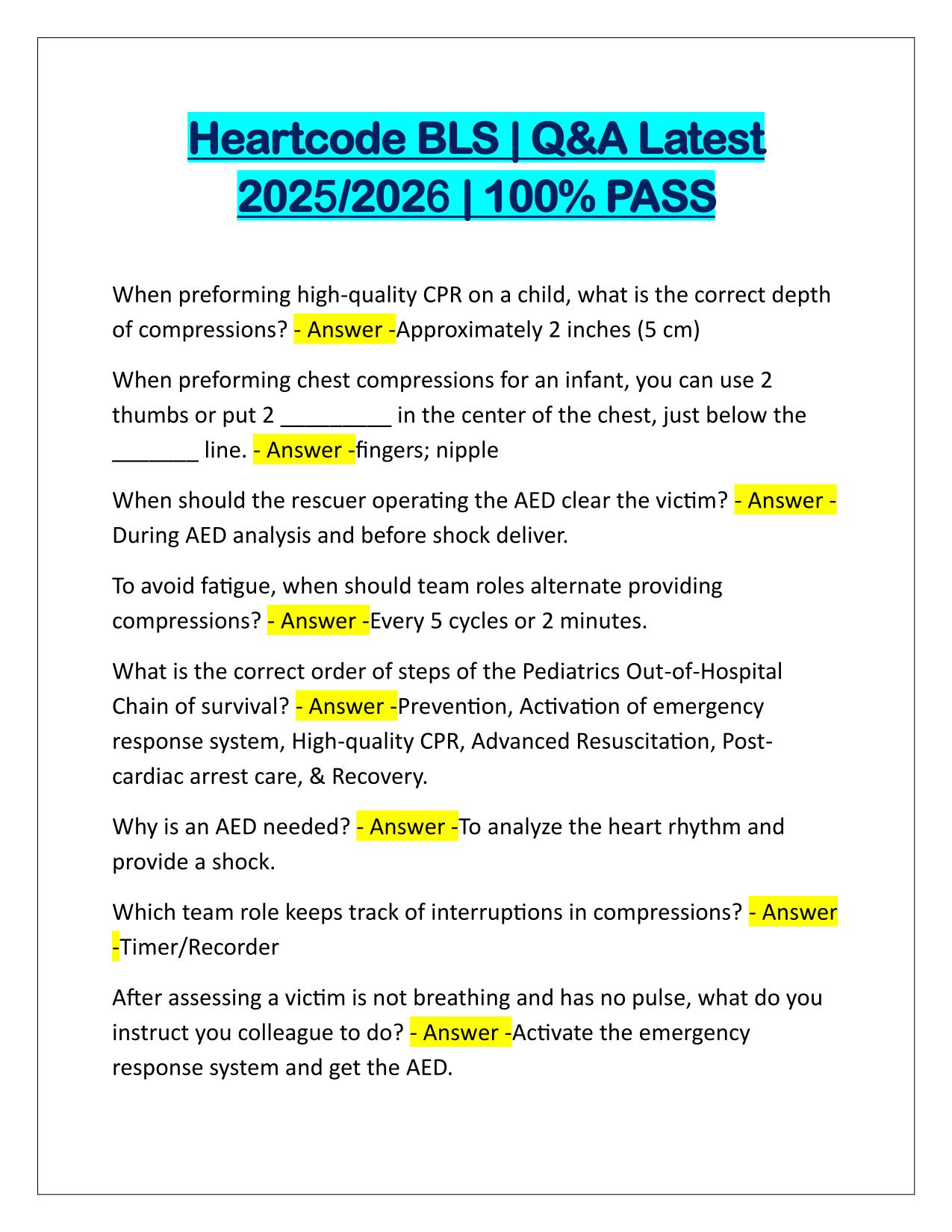 Heartcode BLS EXAM Q&A Latest Update