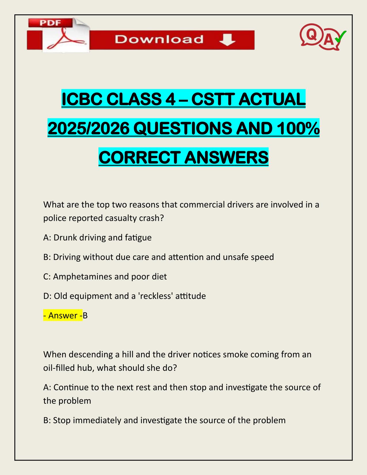 ICBC CLASS 4 – CSTT ACTUAL 2025/2026 CORRECTLY ANSWERED