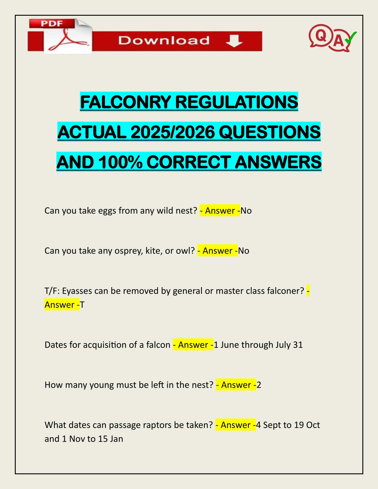BUNDLE FOR FALCONRY EXAMS ACTUAL 2025/2026 UPDATE