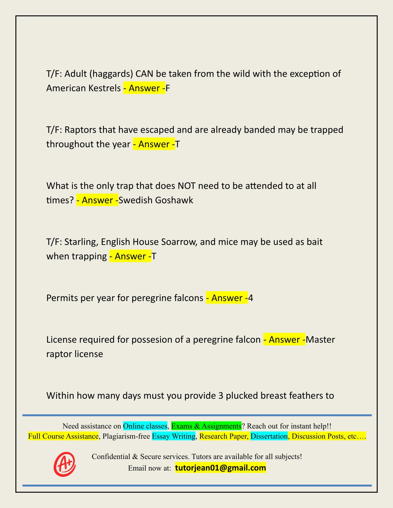 FALCONRY REGULATIONS ACTUAL 2025/2026 Q&A 100% PASS