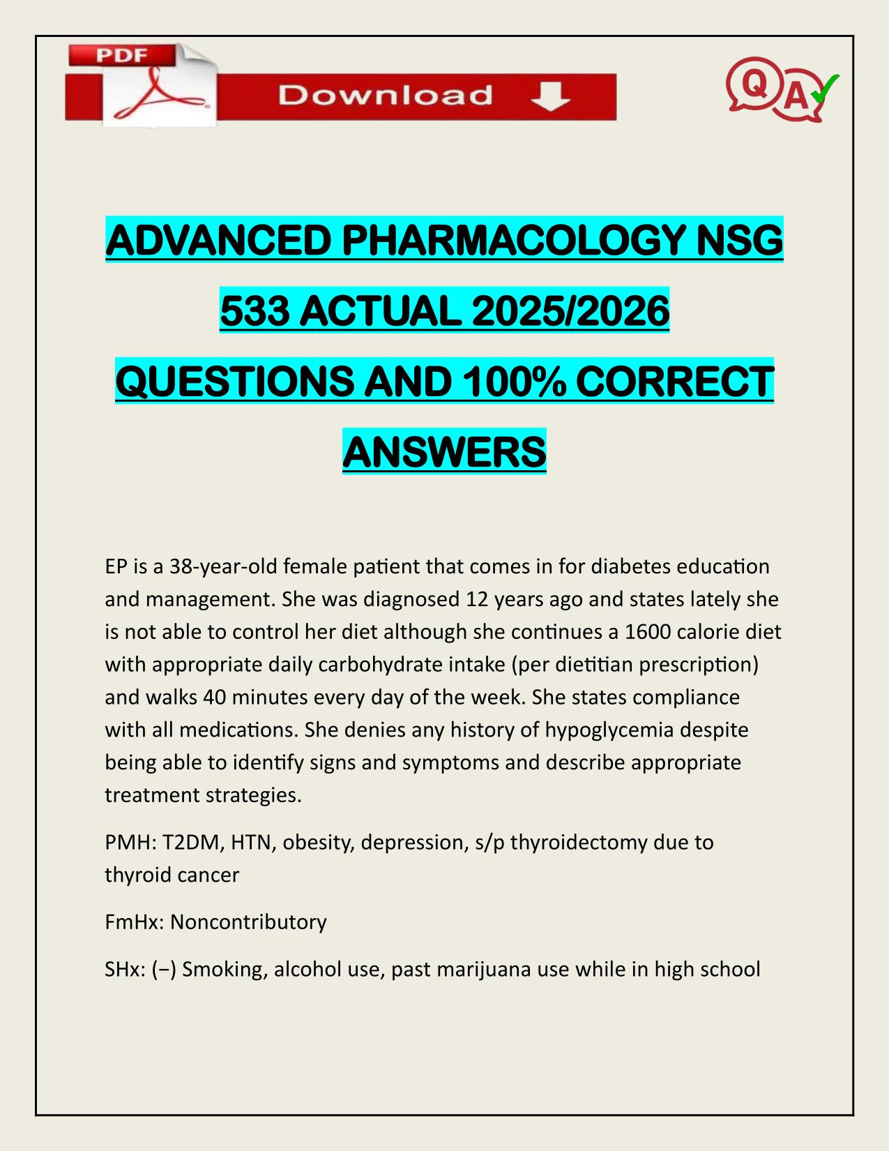 ADVANCED PHARMACOLOGY NSG 533 ACTUAL 2025/2026 QUESTIONS AND 100% CORRECT ANSWERS