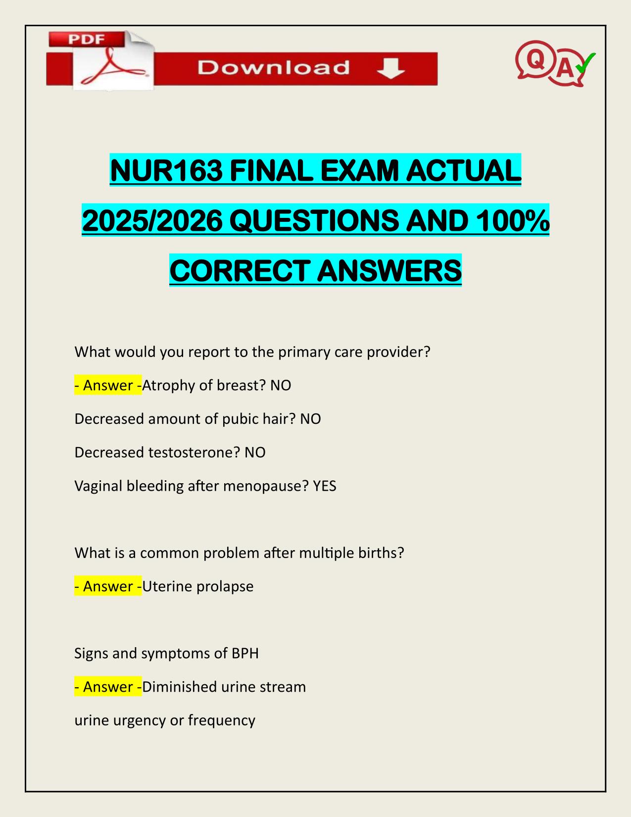NUR163 FINAL EXAM ACTUAL 2025/2026 LATEST UPDATE