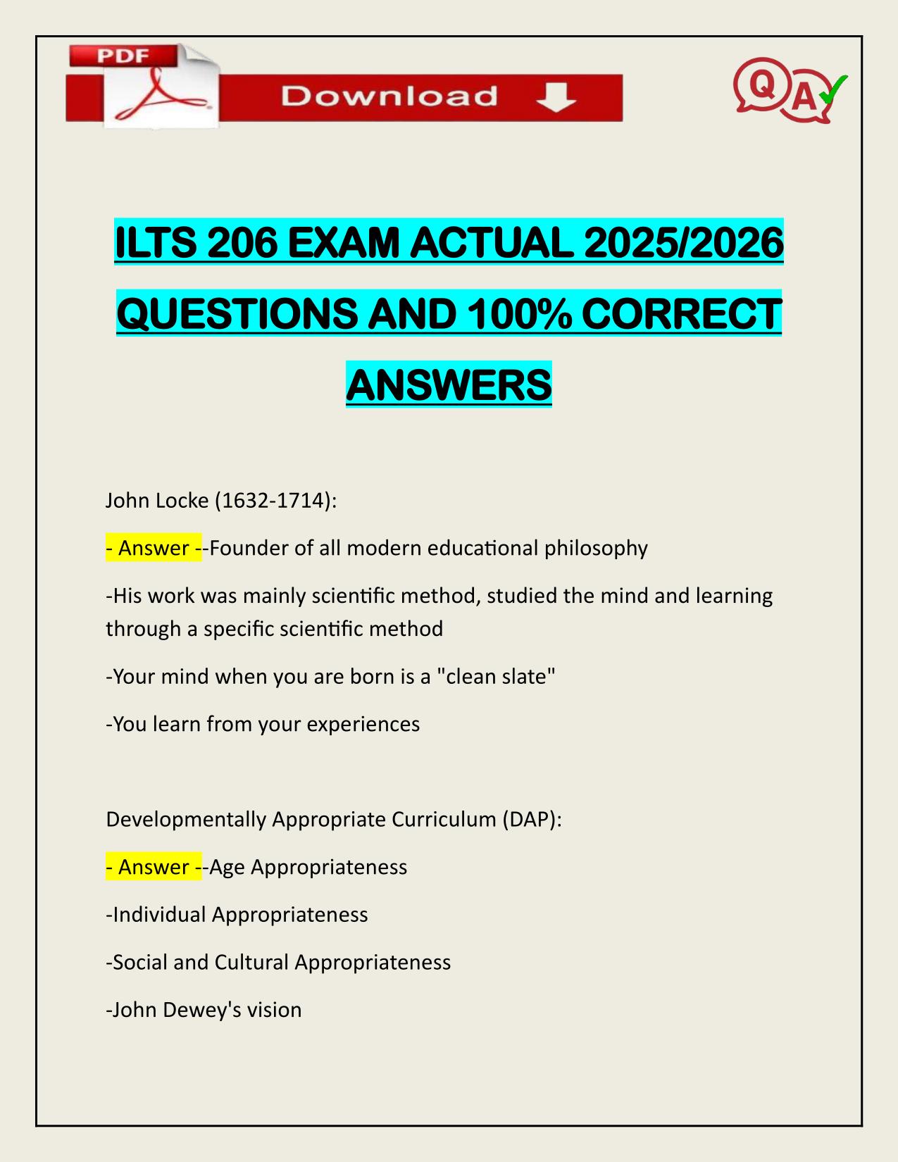 ILTS 206 EXAM ACTUAL 2025/2026 LATEST UPDATE