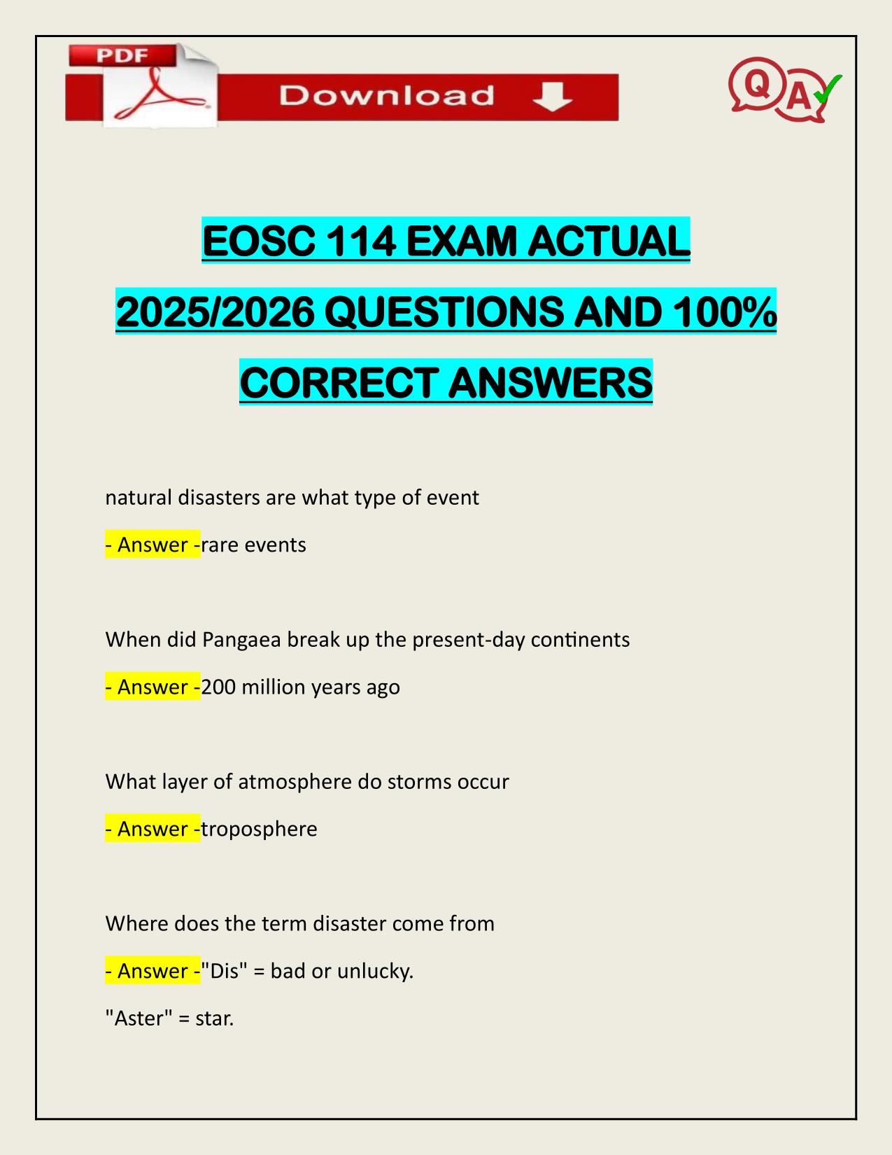EOSC 114 EXAM ACTUAL 2025/2026 Q&A