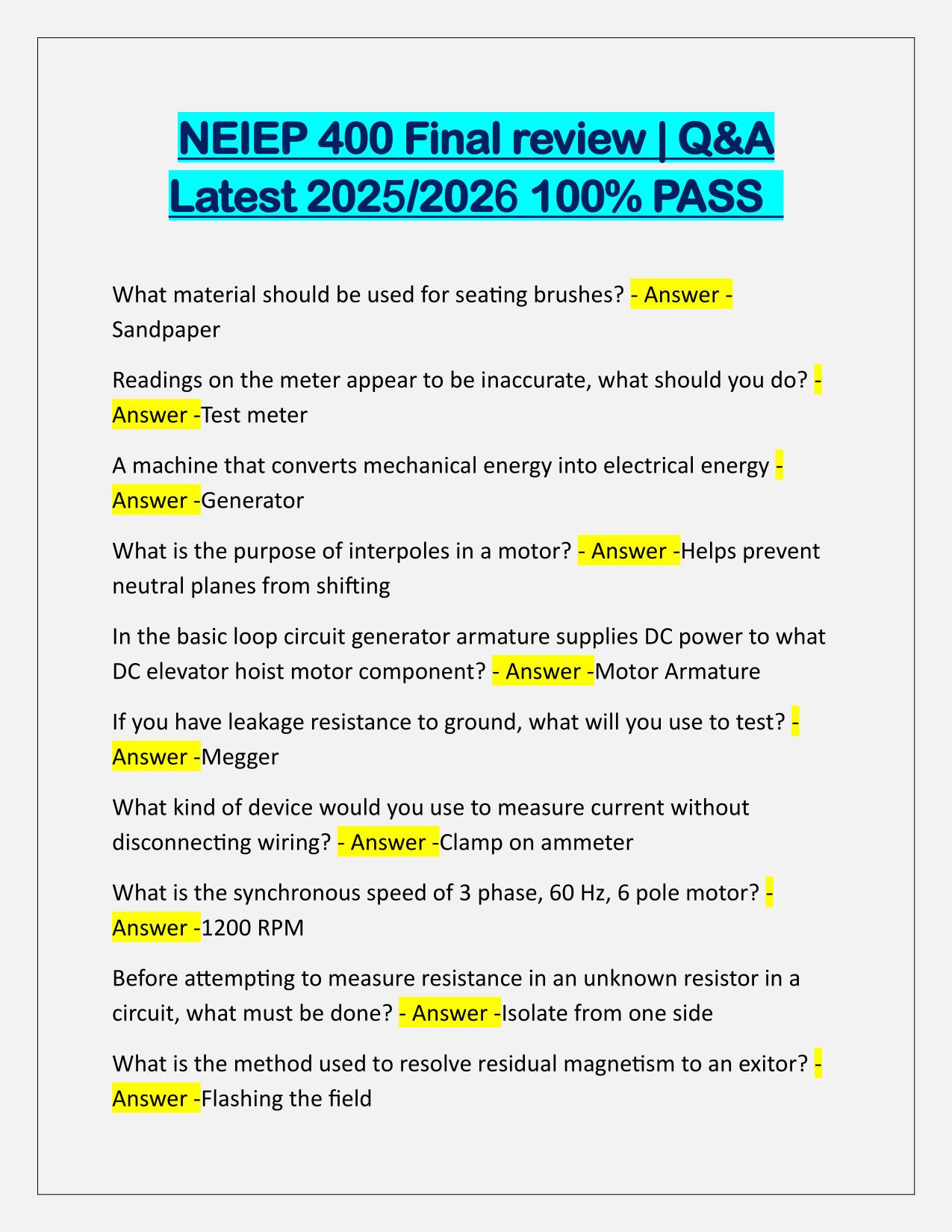 NEIEP 400 Final review Q&A Latest Update