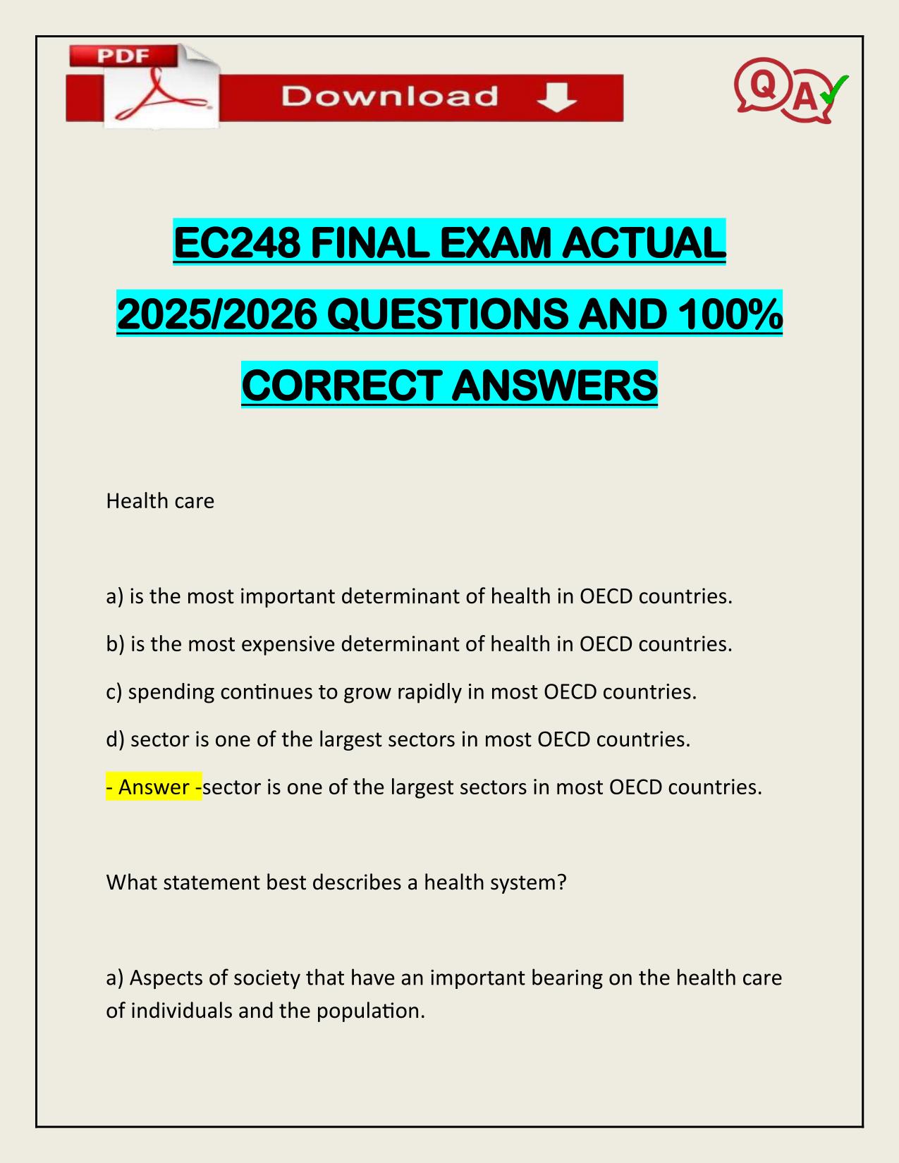 EC248 FINAL EXAM ACTUAL 2025/2026 WITH CORRECT ANSWERS