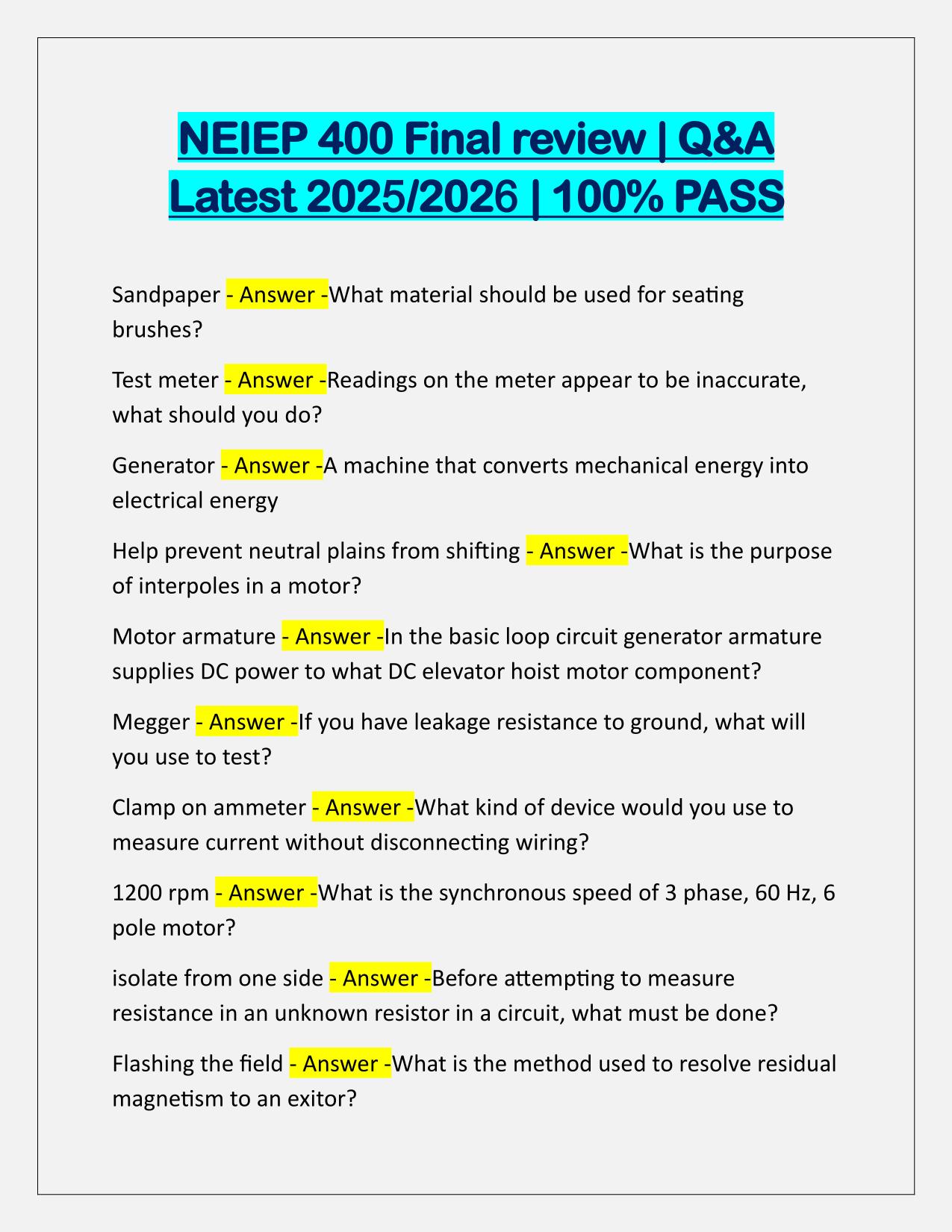 NEIEP 400 Final review Q&A Latest Update
