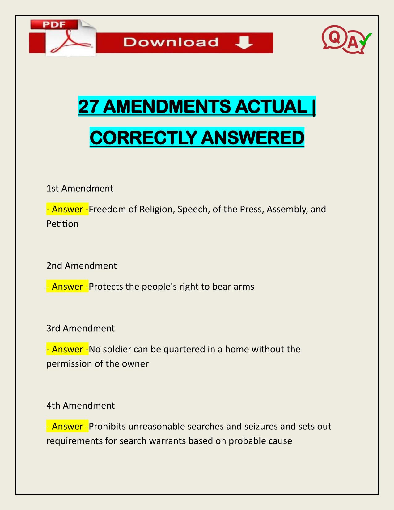 27 AMENDMENTS ACTUAL | CORRECTLY ANSWERED