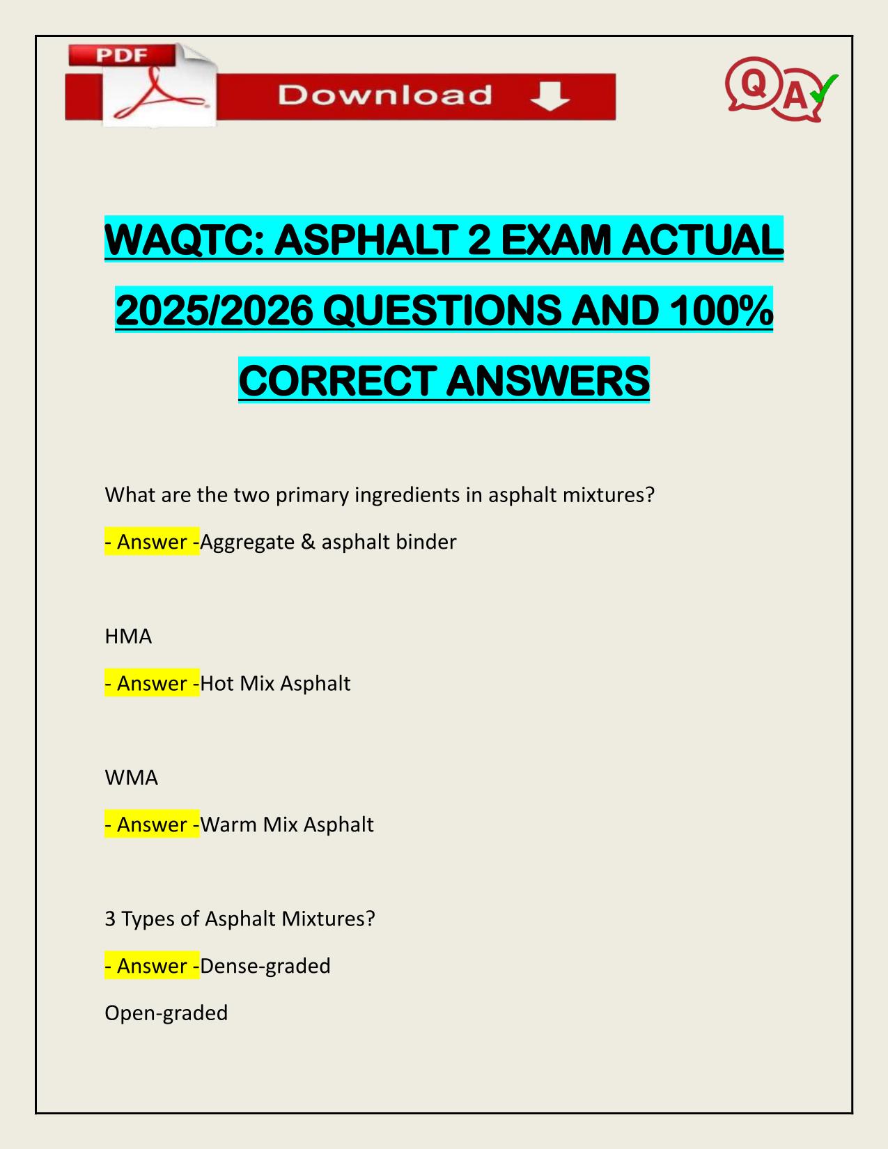 WAQTC: ASPHALT 2 EXAM ACTUAL 2025/2026