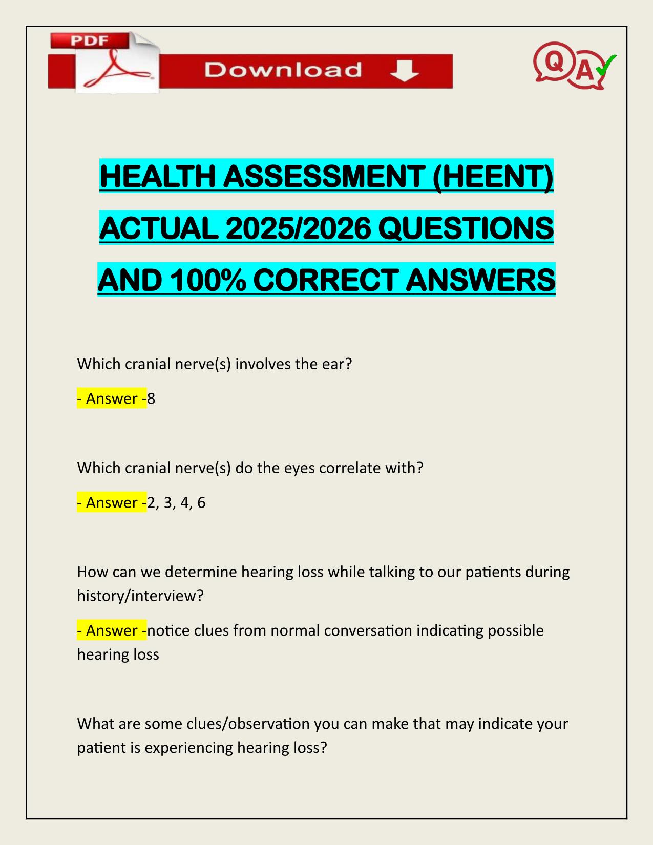 HEALTH ASSESSMENT (HEENT) ACTUAL 2025/2026 LATEST UPDATE