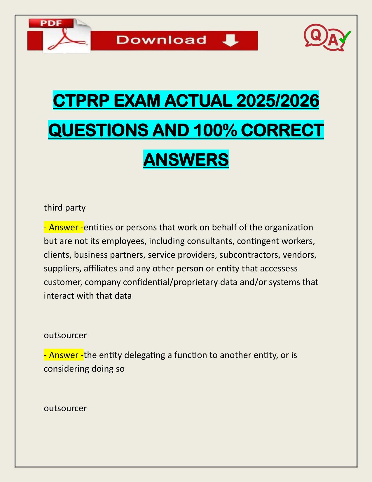 CTPRP EXAM ACTUAL 2025/2026 CORRECTLY ANSWERED