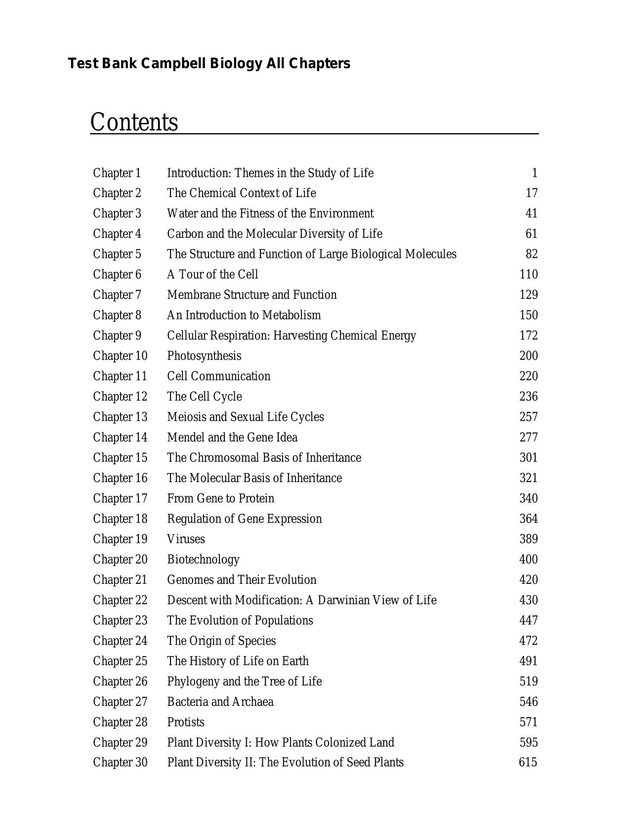 Test Bank Campbell Biology 12th Edition, ISBN 9780321697295. All Chapters