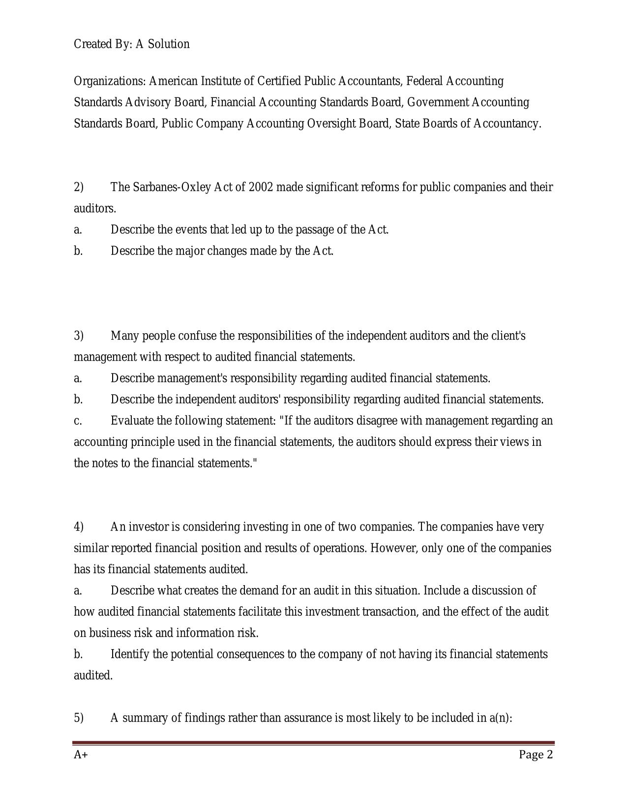 Test Bank for Principles of Auditing and Other Assurance Services 22nd Edition by Ray Whittington Latest 2025 ISBN 978-1264111817