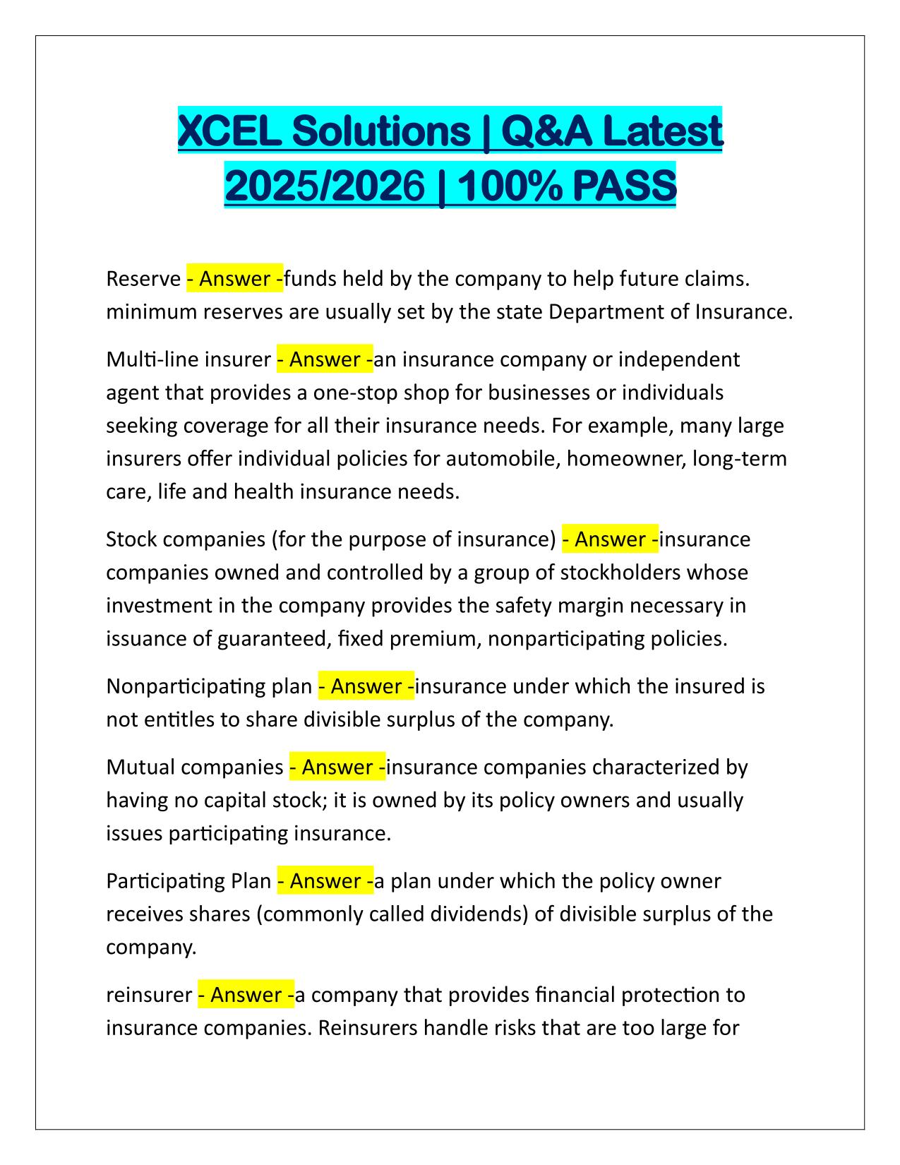 XCEL Solutions Exam Q&A Latest Update 2025