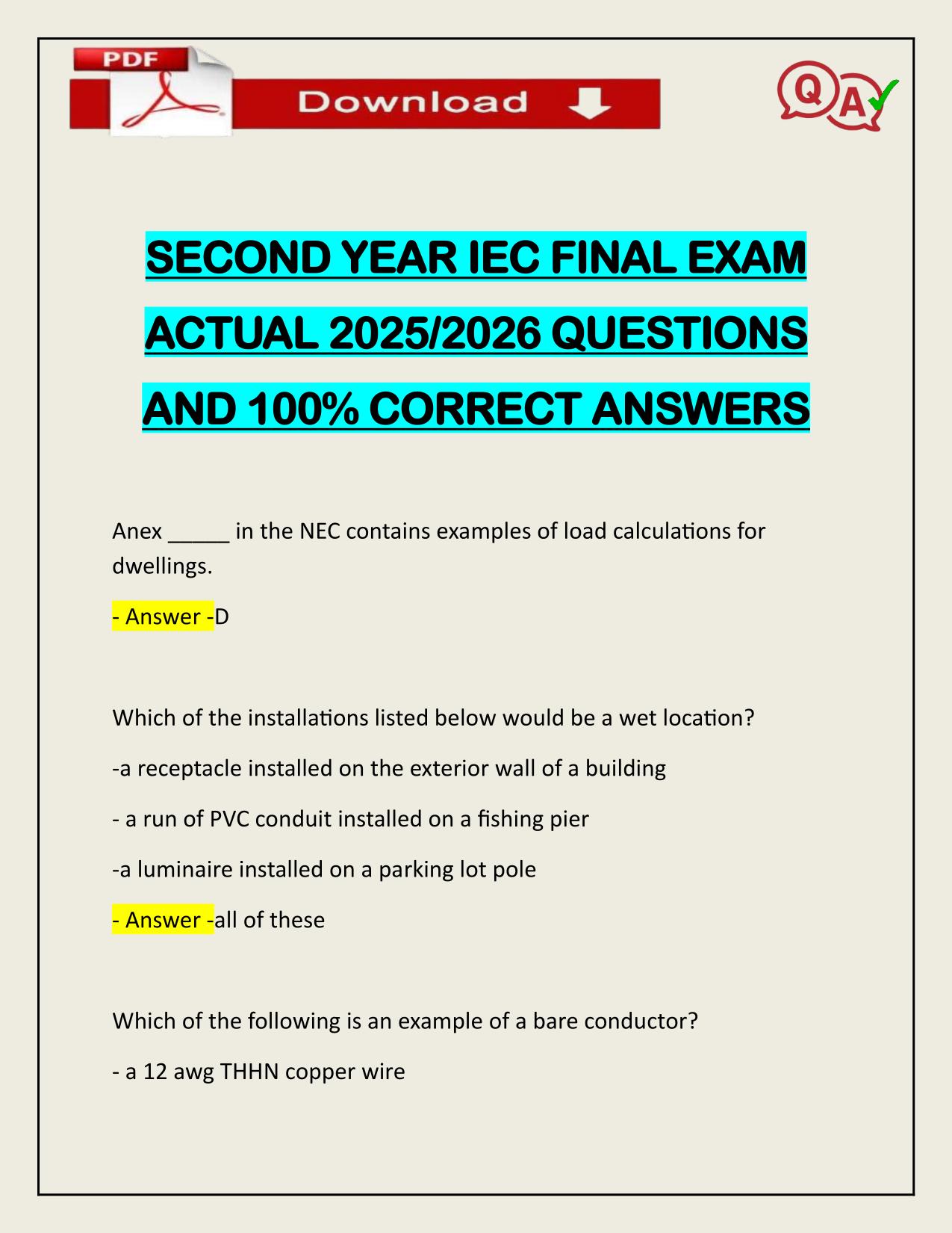 SECOND YEAR IEC FINAL EXAM ACTUAL 2025/2026 CORRECTLY ANSWERED