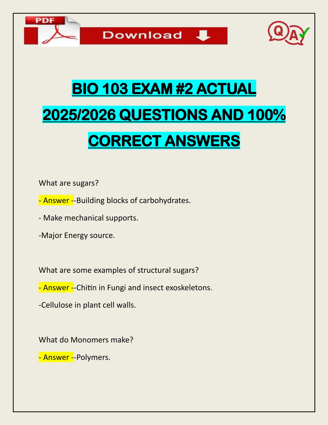 BUNDLE FOR BIO 103 EXAMS ACTUAL 2025/2026 LATEST UPDATE