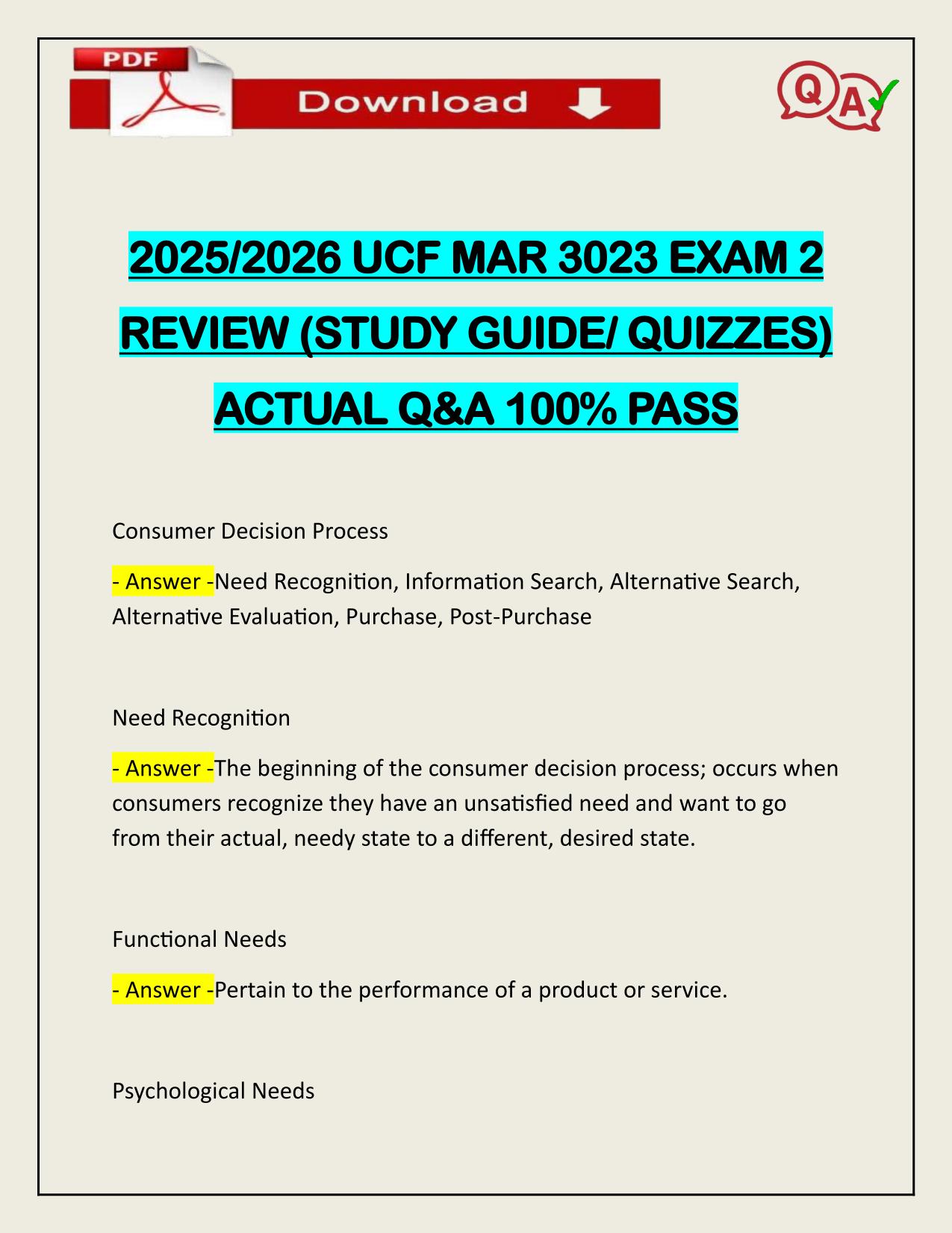 2025/2026 UCF MAR 3023 EXAM 2 REVIEW ACTUAL (STUDY GUIDE/ QUIZZES)