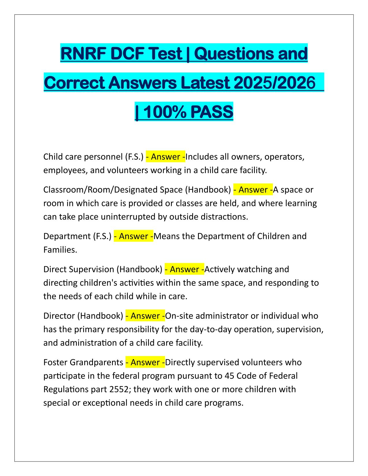 RNRF DCF Test Questions and Answers