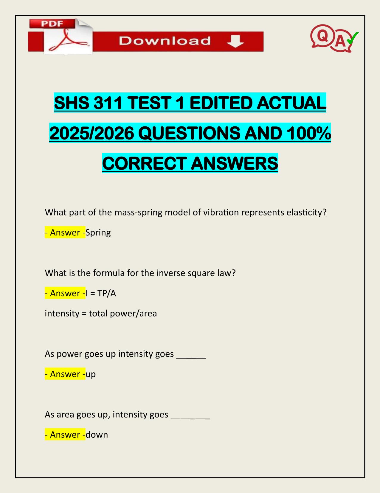 SHS 311 TEST 1 EDITED ACTUAL 2025/2026 QUESTIONS AND 100% CORRECT ANSWERS