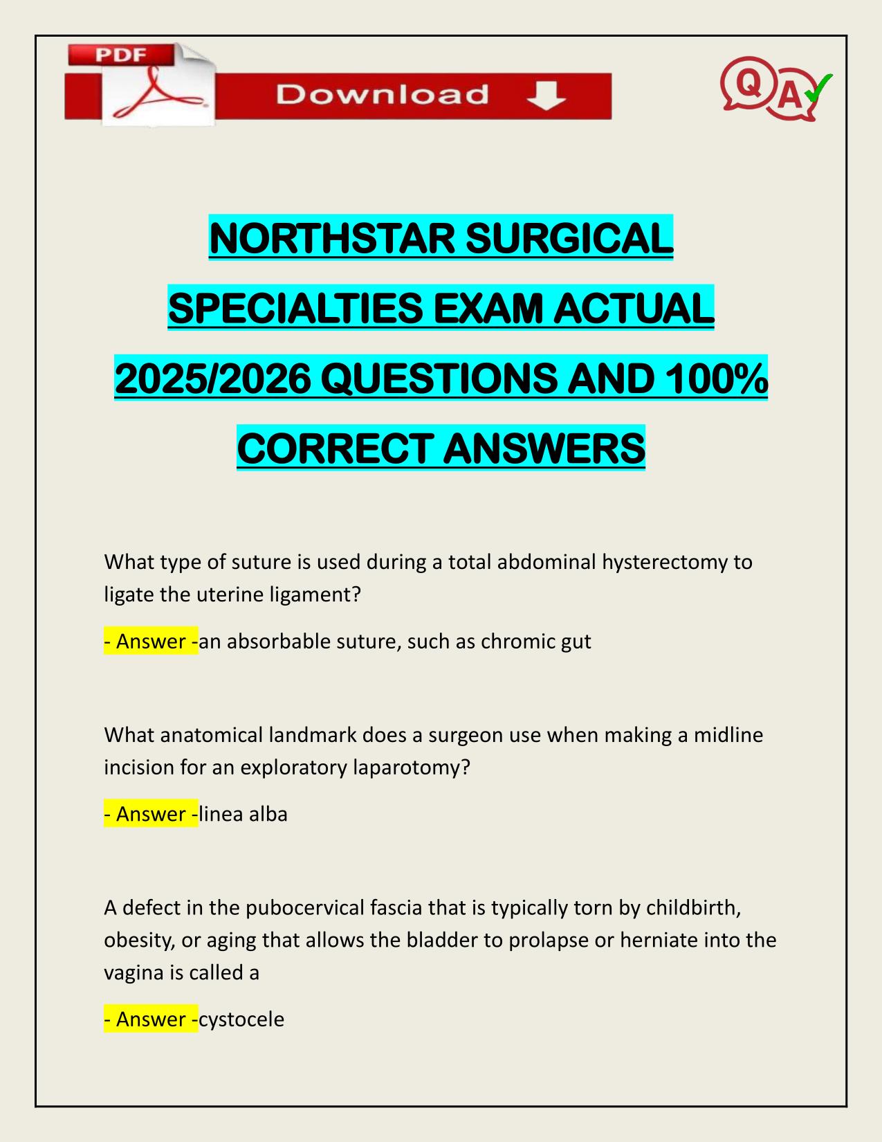 NORTHSTAR SURGICAL SPECIALTIES EXAM ACTUAL 2025/2026
