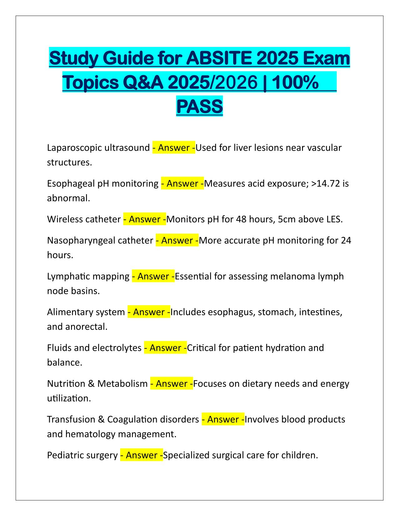 Study Guide for ABSITE 2025 Exam Topics Q&A Latest