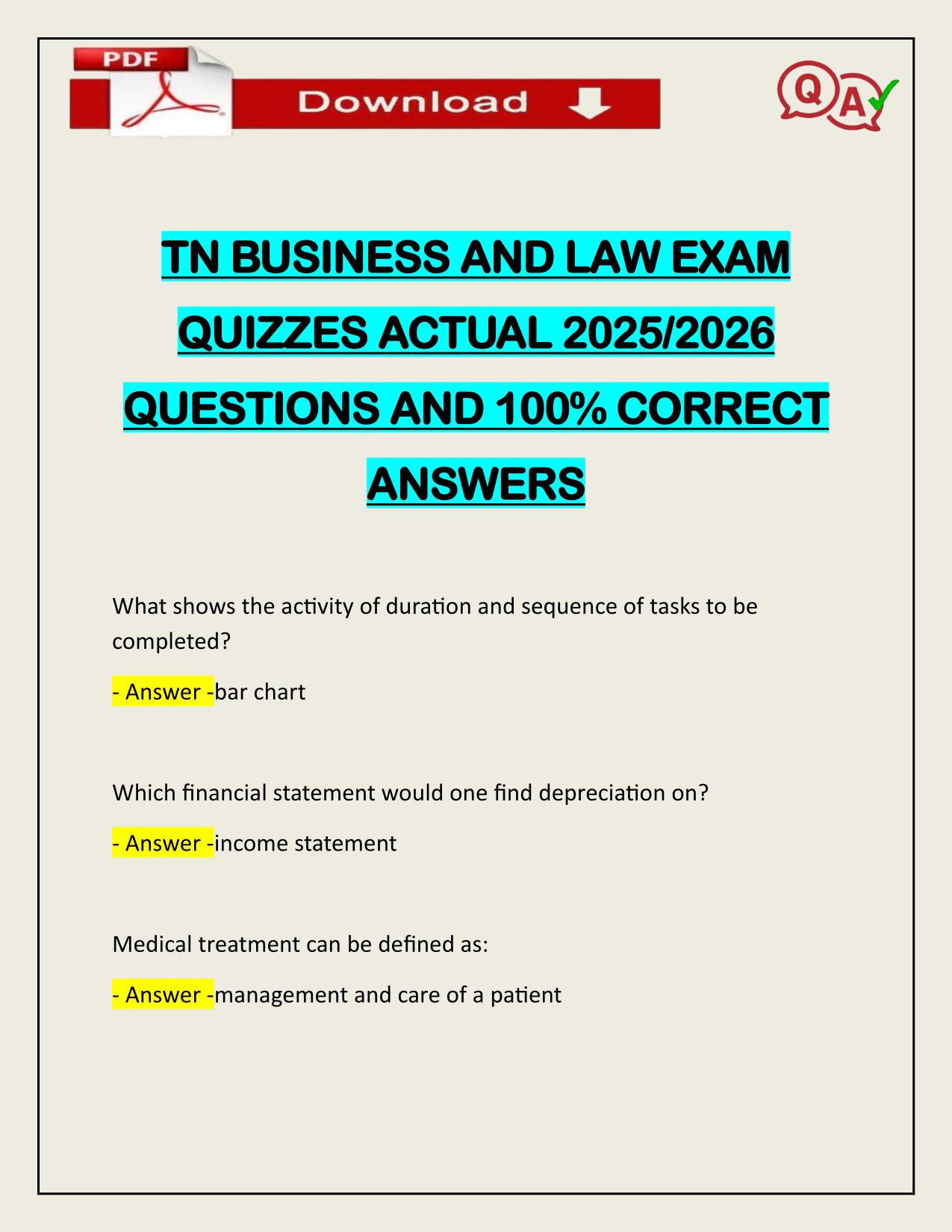 TN BUSINESS AND LAW EXAM QUIZZES ACTUAL 2025/2026