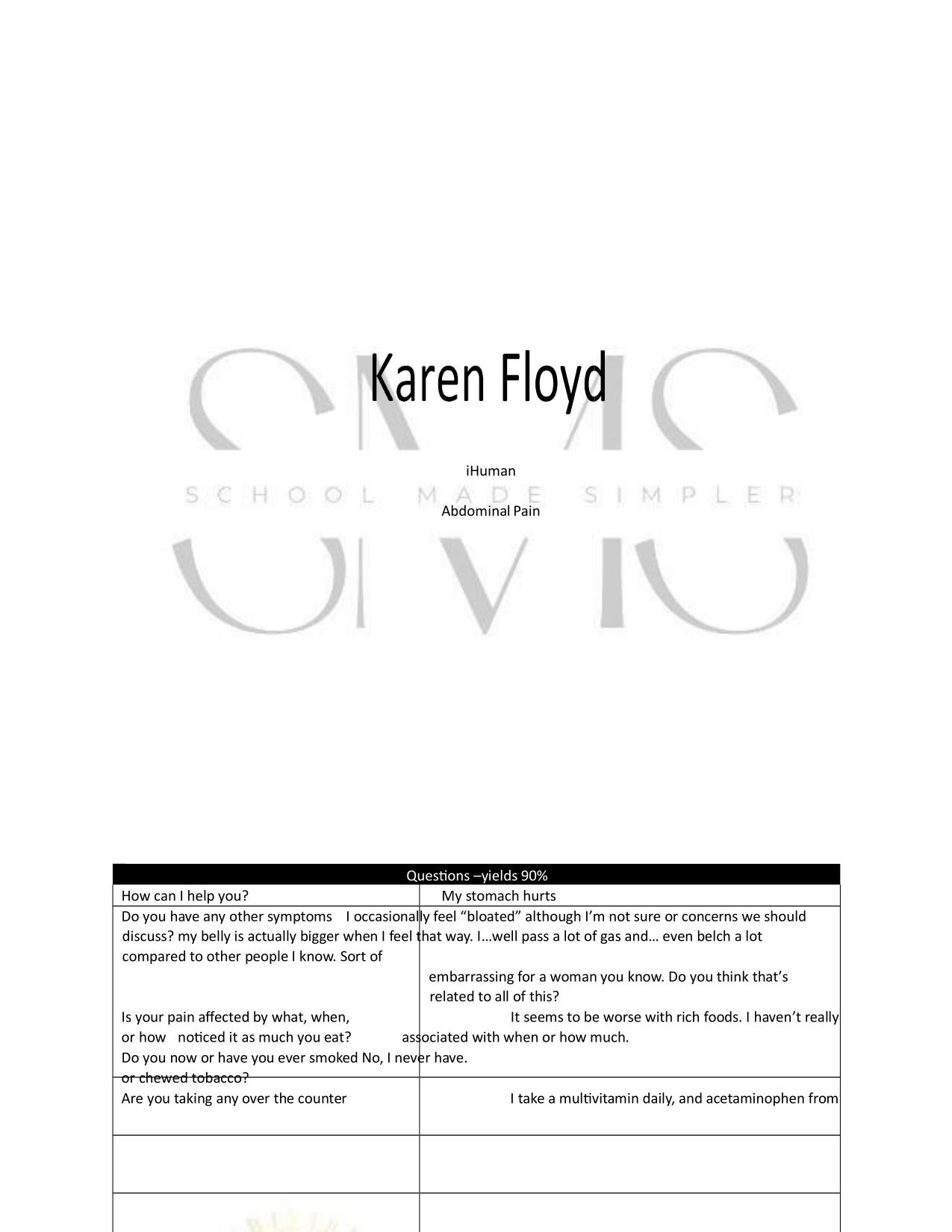 KAREN FLOYD abdominal pain LATEST 2025/2026 A graded