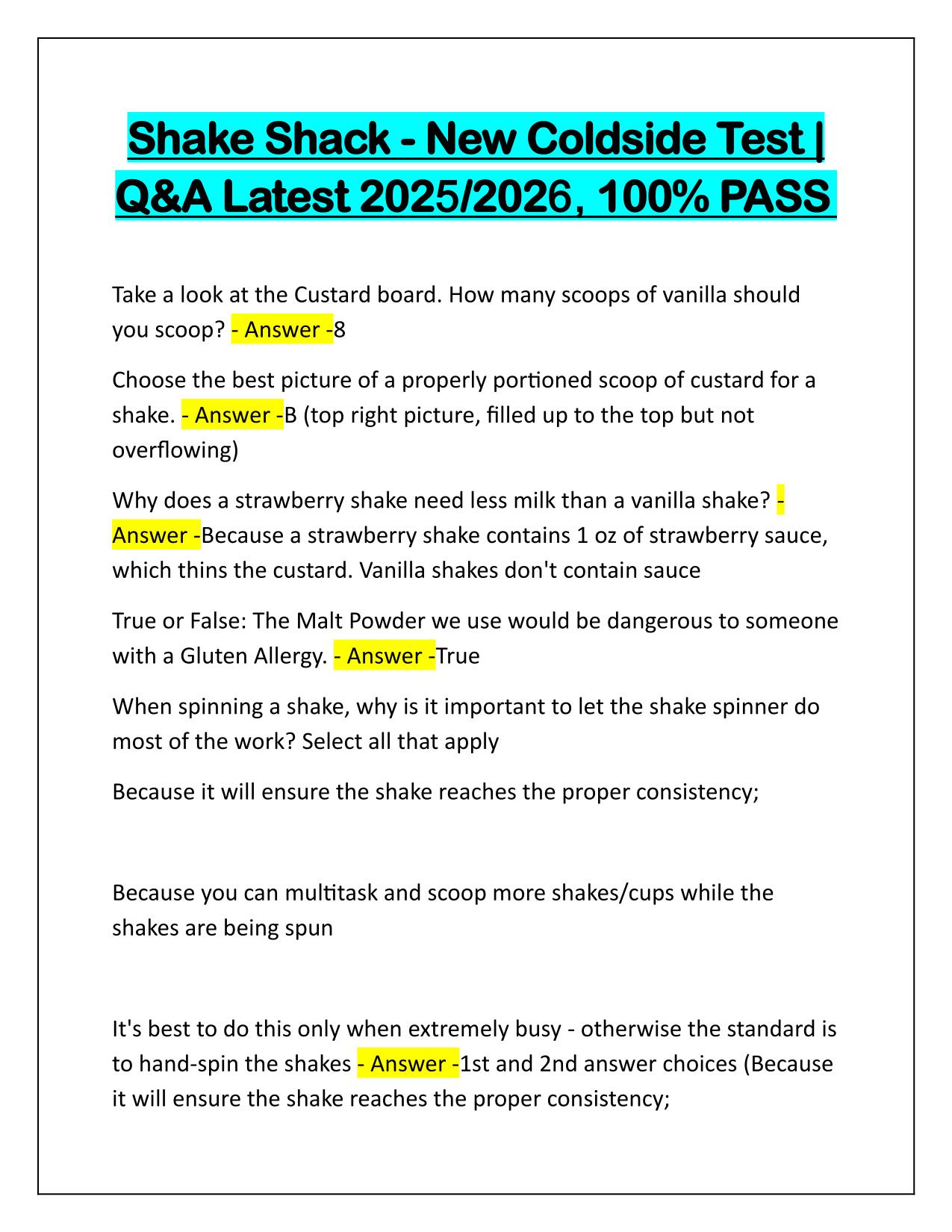 Shake Shack-New Coldside Test Q&A Latest Update 2025