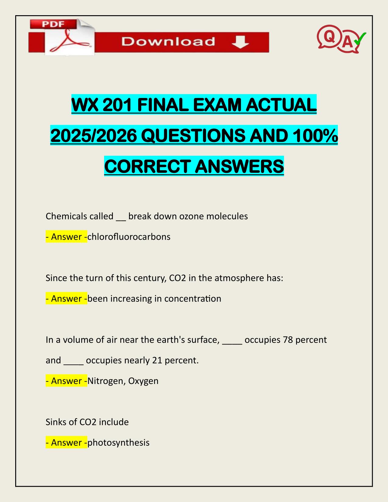 WX 201 FINAL EXAM ACTUAL 2025/2026 CORRECTLY ANSWERED