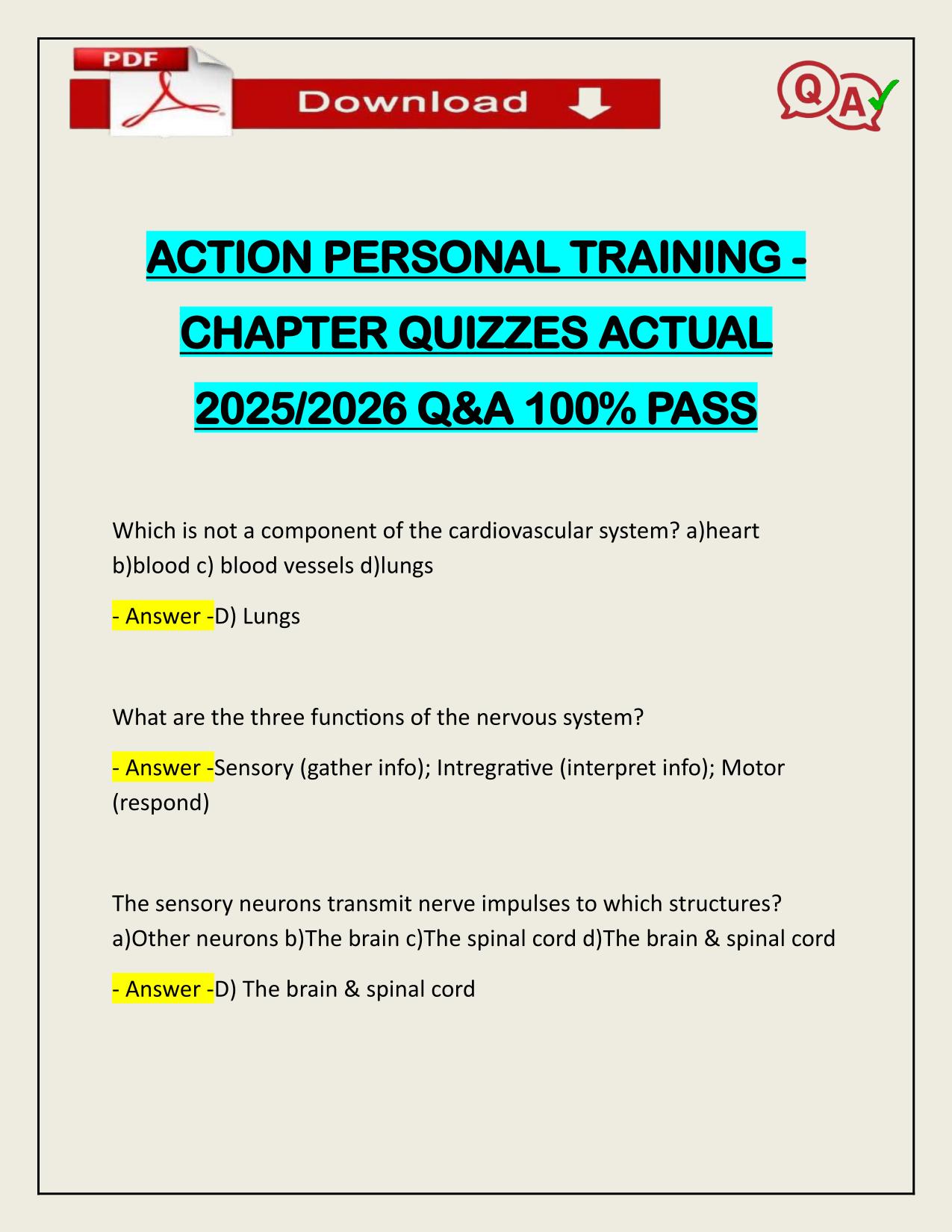 ACTION PERSONAL TRAINING-CHAPTER QUIZZES ACTUAL 2025/2026