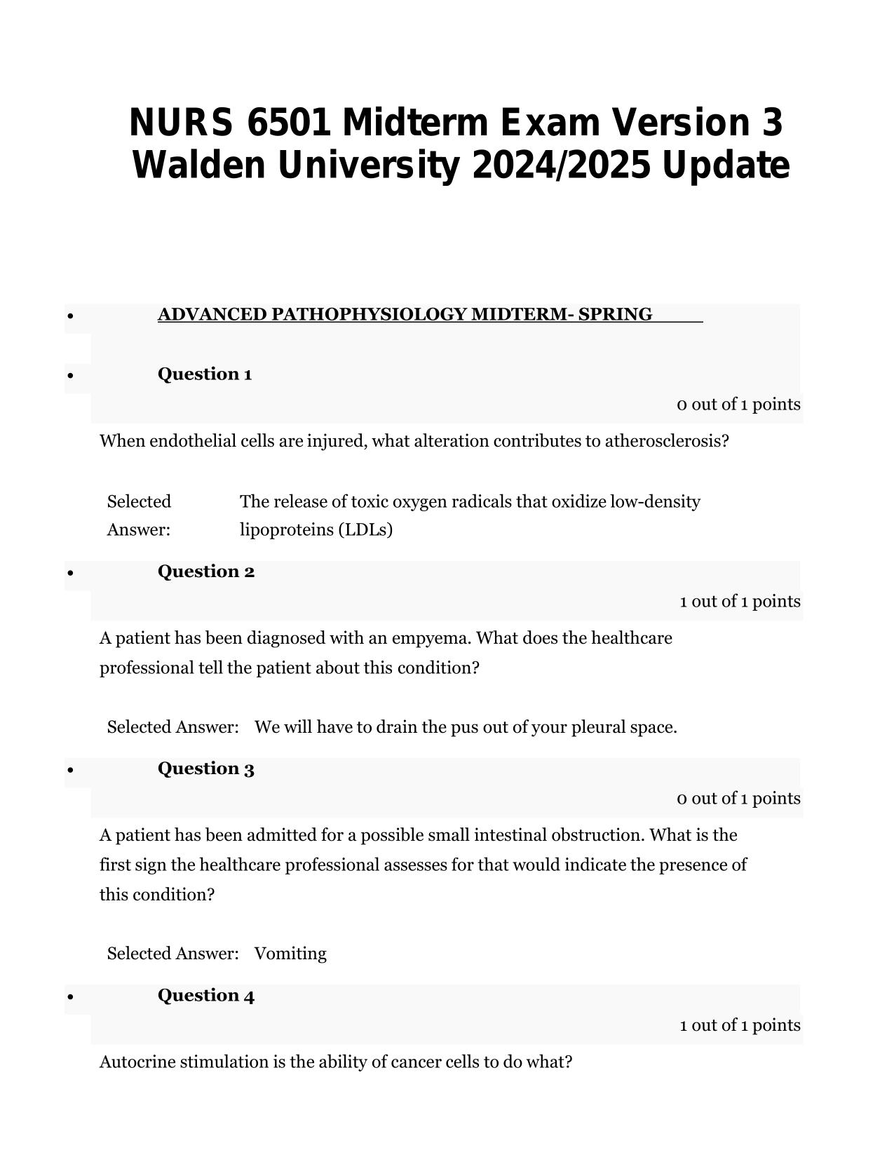 NURS 6501 Midterm Exam Version 3 Walden University 2025/2026 UPDATE