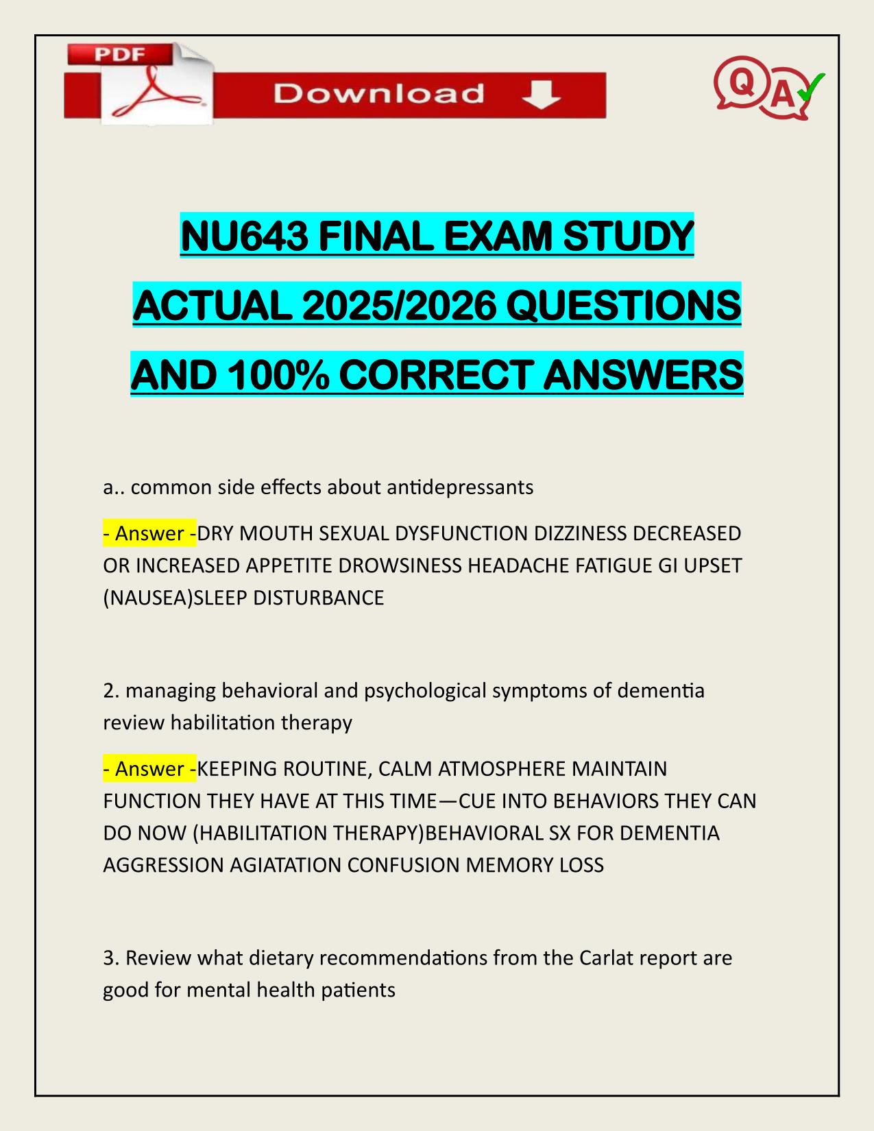 NU643 FINAL EXAM STUDY ACTUAL 2025/2026 CORRECTLY ANSWERED
