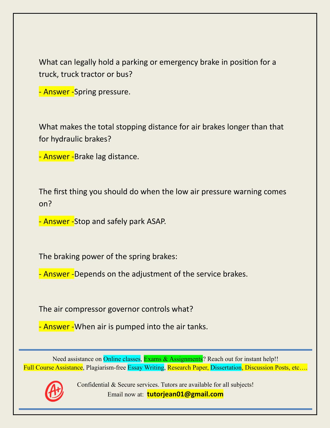 TEXAS CDL AIR BRAKES ACTUAL 2025/2026 WITH CORRECT ANSWERS