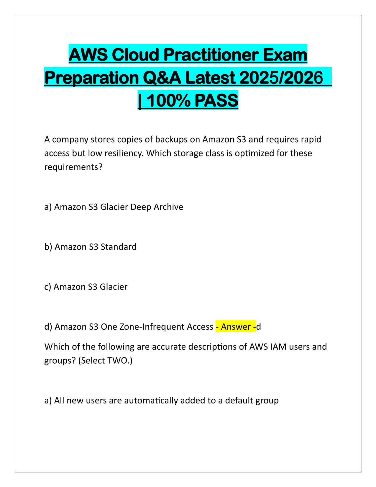Bundle for AWS Cloud Practitioner Exams Q&A Latest Update 2025-2026