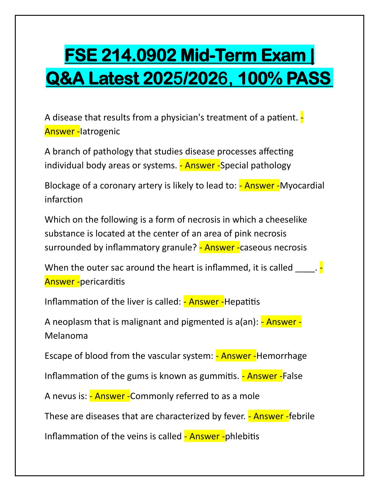 FSE 214.0902 Mid-Term Exam Correctly Answered Latest Update