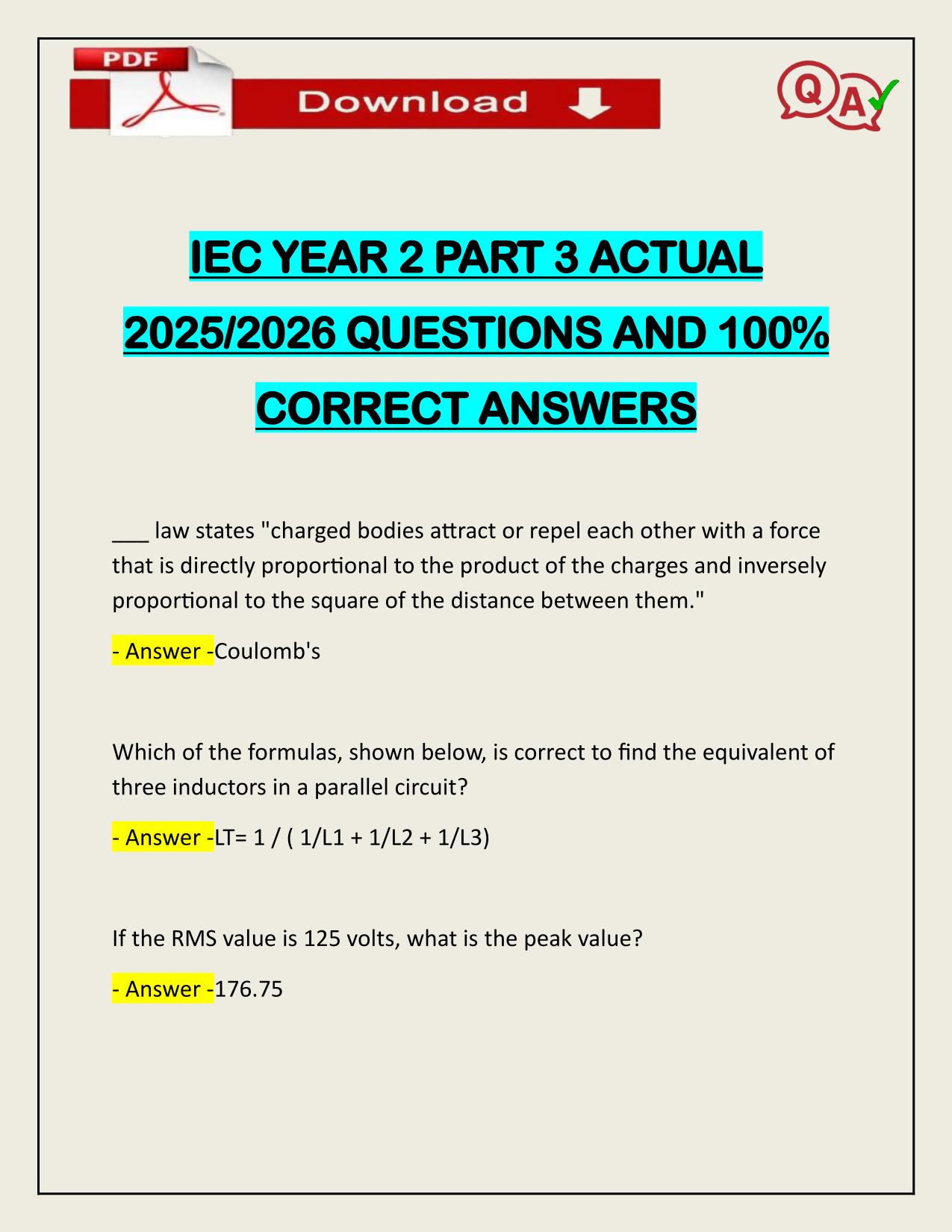 IEC YEAR 2 PART 3 ACTUAL 2025/2026 WITH VERIFIED ANSWERS