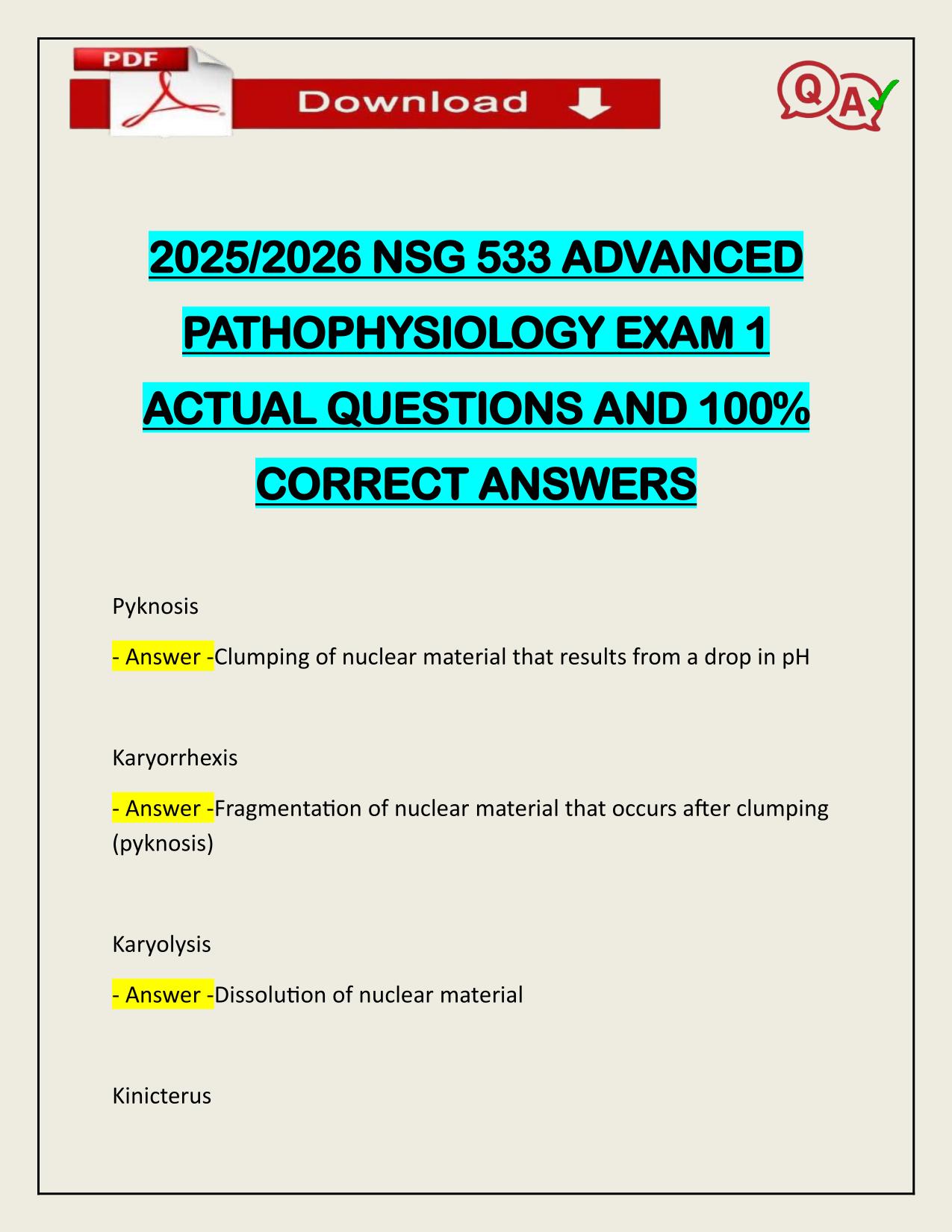 2025/2026 NSG 533 ADVANCED PATHOPHYSIOLOGY EXAM 1 CORRECT ANSWERS
