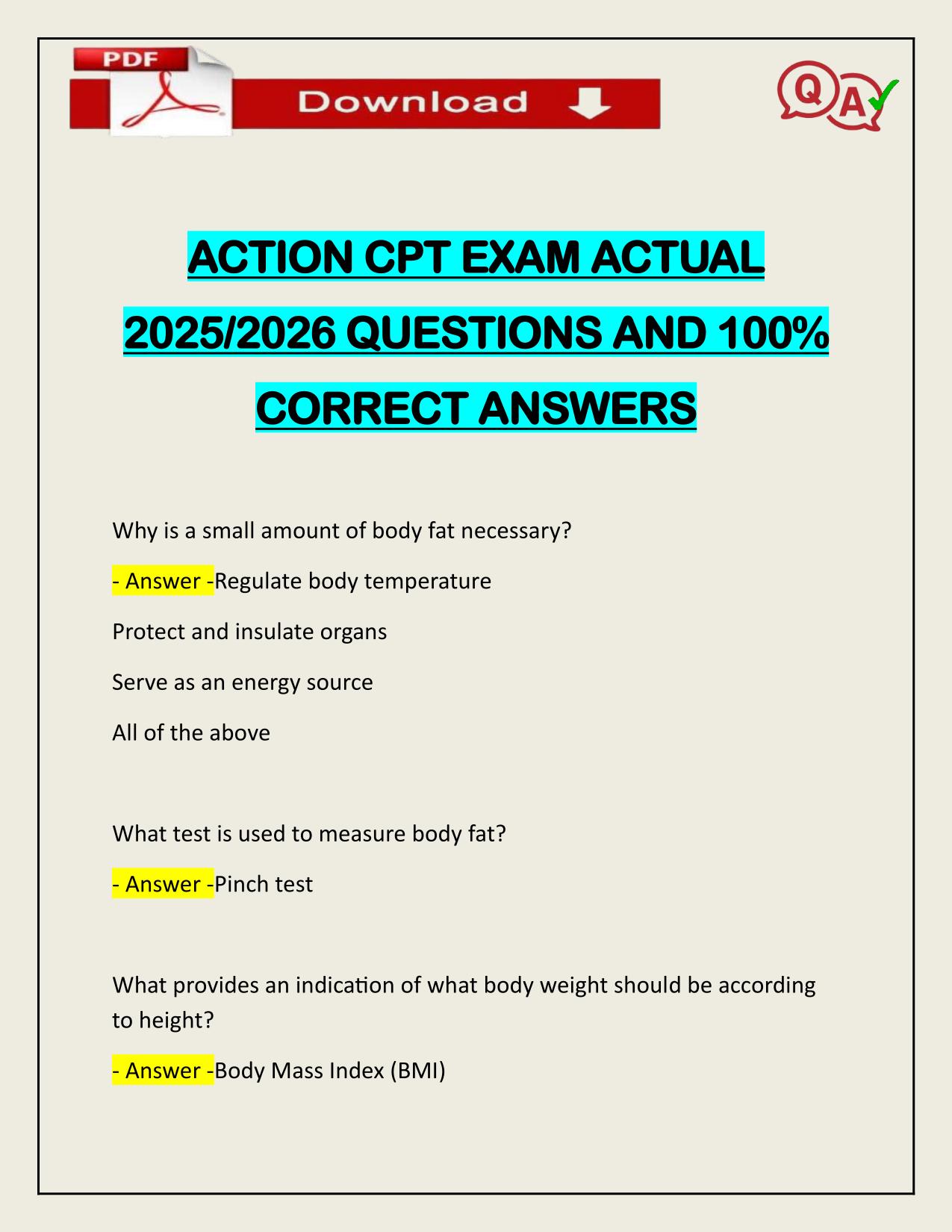 ACTION CPT EXAM ACTUAL 2025/2026 WITH VERIFIED ANSWERS