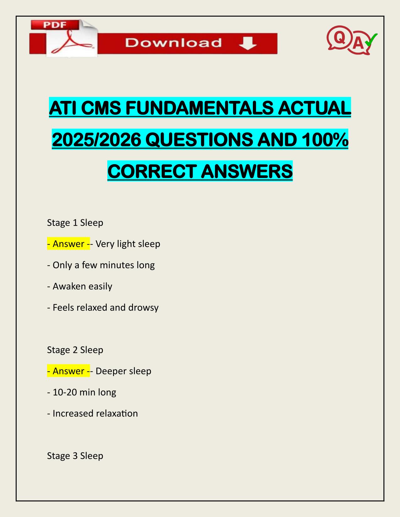 ATI CMS FUNDAMENTALS ACTUAL 2025/2026 QUESTIONS AND 100% CORRECT ANSWERS