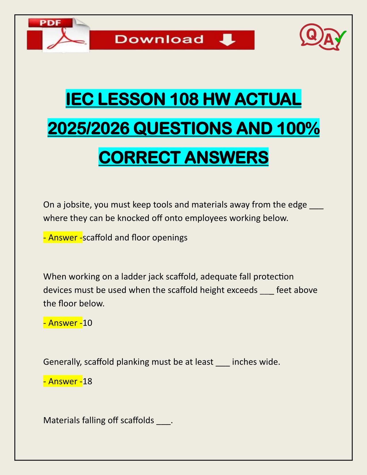 IEC LESSON 108 HW ACTUAL 2025/2026 WIITH VERIFIED ANSWERS