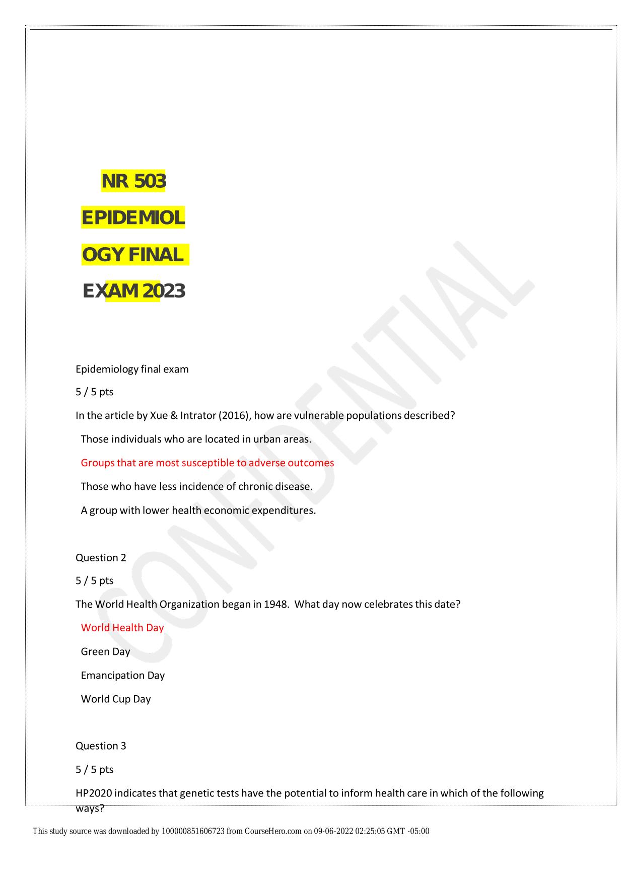 NR 503 EPIDEMIOLOGY FINAL EXAM ACTUAL 2025/2026 CORRECTLY ANSWERED