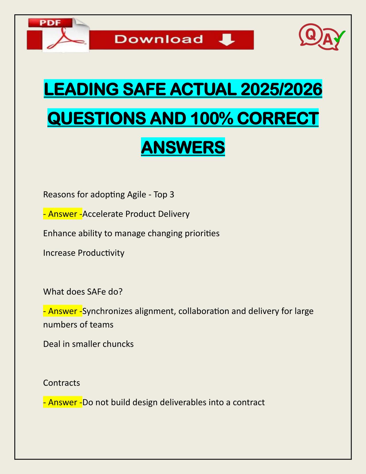 LEADING SAFE ACTUAL 2025/2026 QUESTIONS AND 100% CORRECT ANSWERS