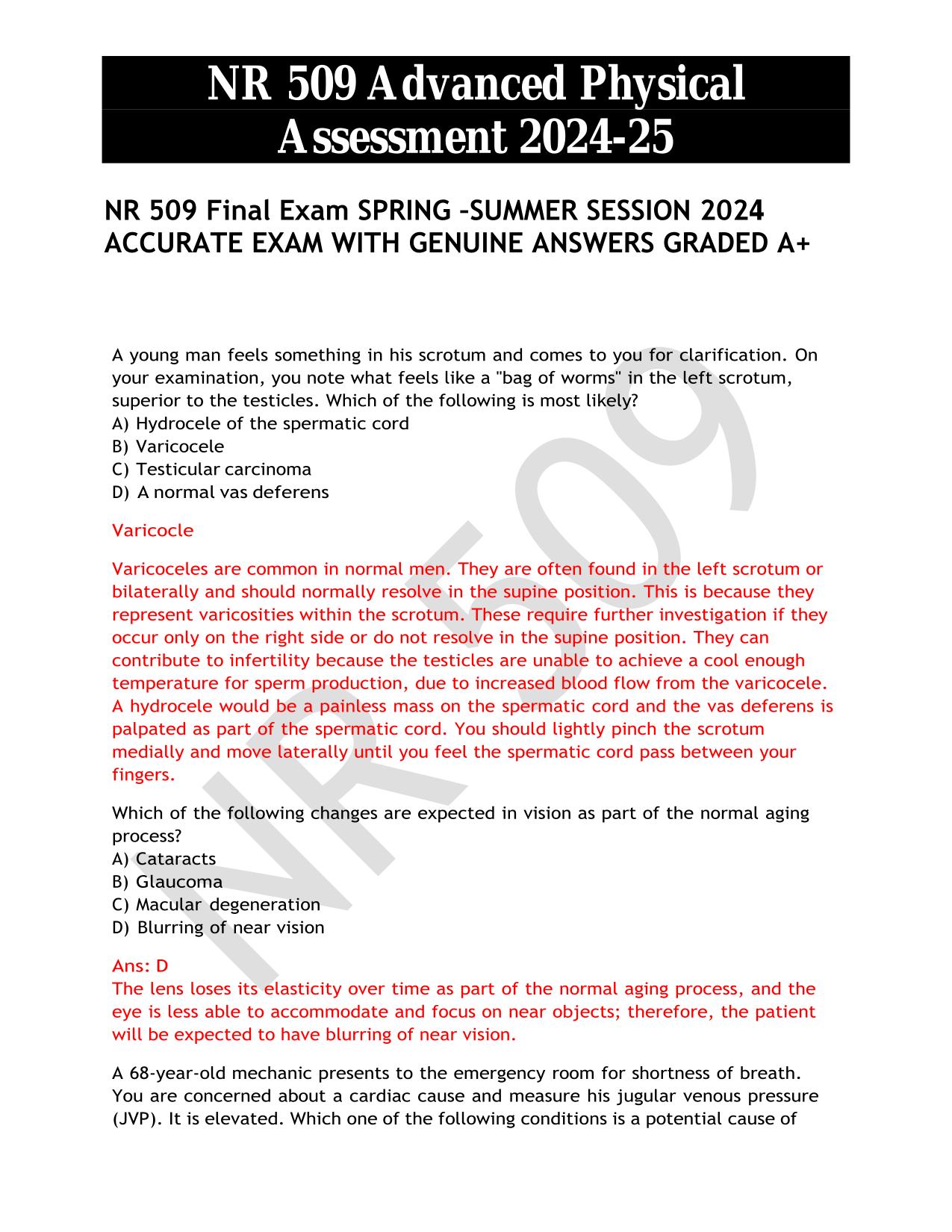 NR 509 Advanced Physical Assessment 2025/2026 Update