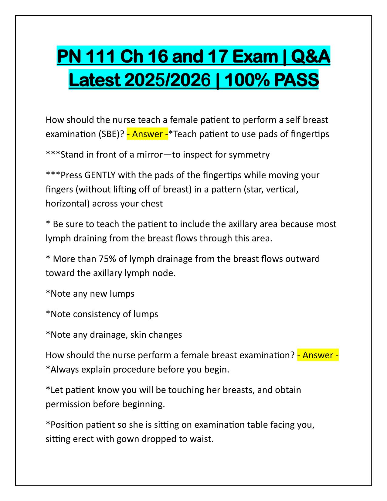 PN 111 Ch 16 and 17 Exam Questions and Correct Answers Latest Update
