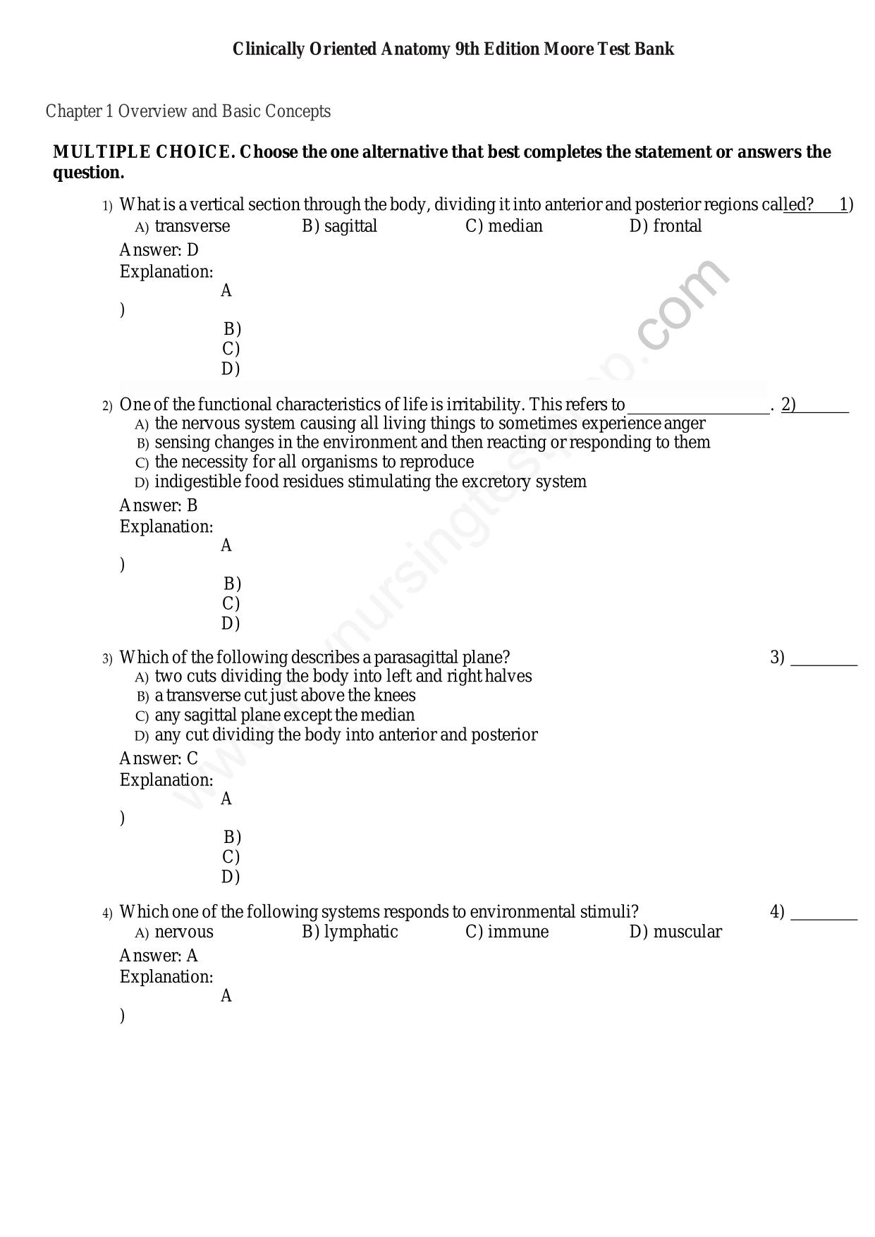 TEST BANK FOR Moore's Clinically Oriented Anatomy 9th Edition TEST BANK By Dalley & Agur